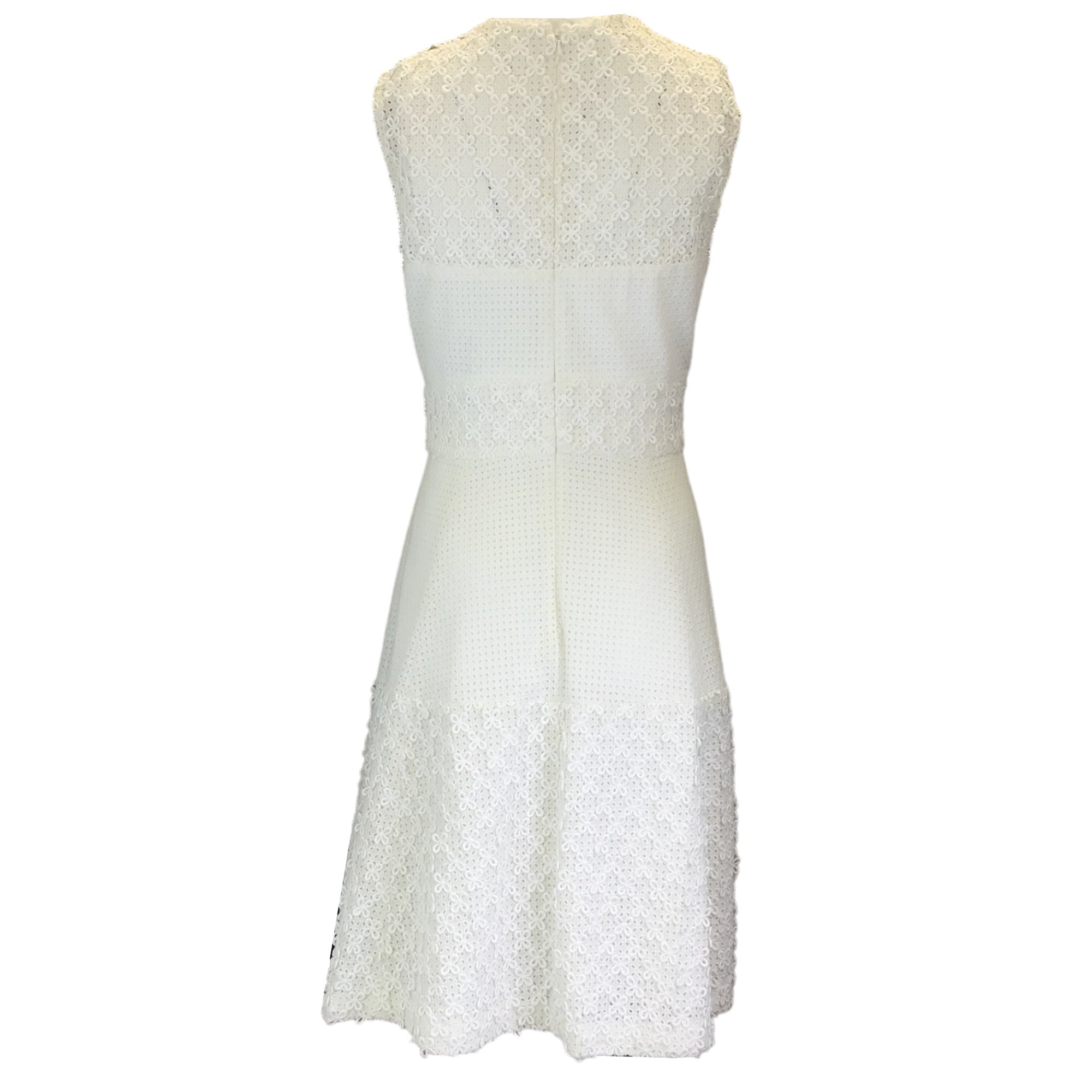 Lela Rose White Sleeveless Eyelet Lace Dress