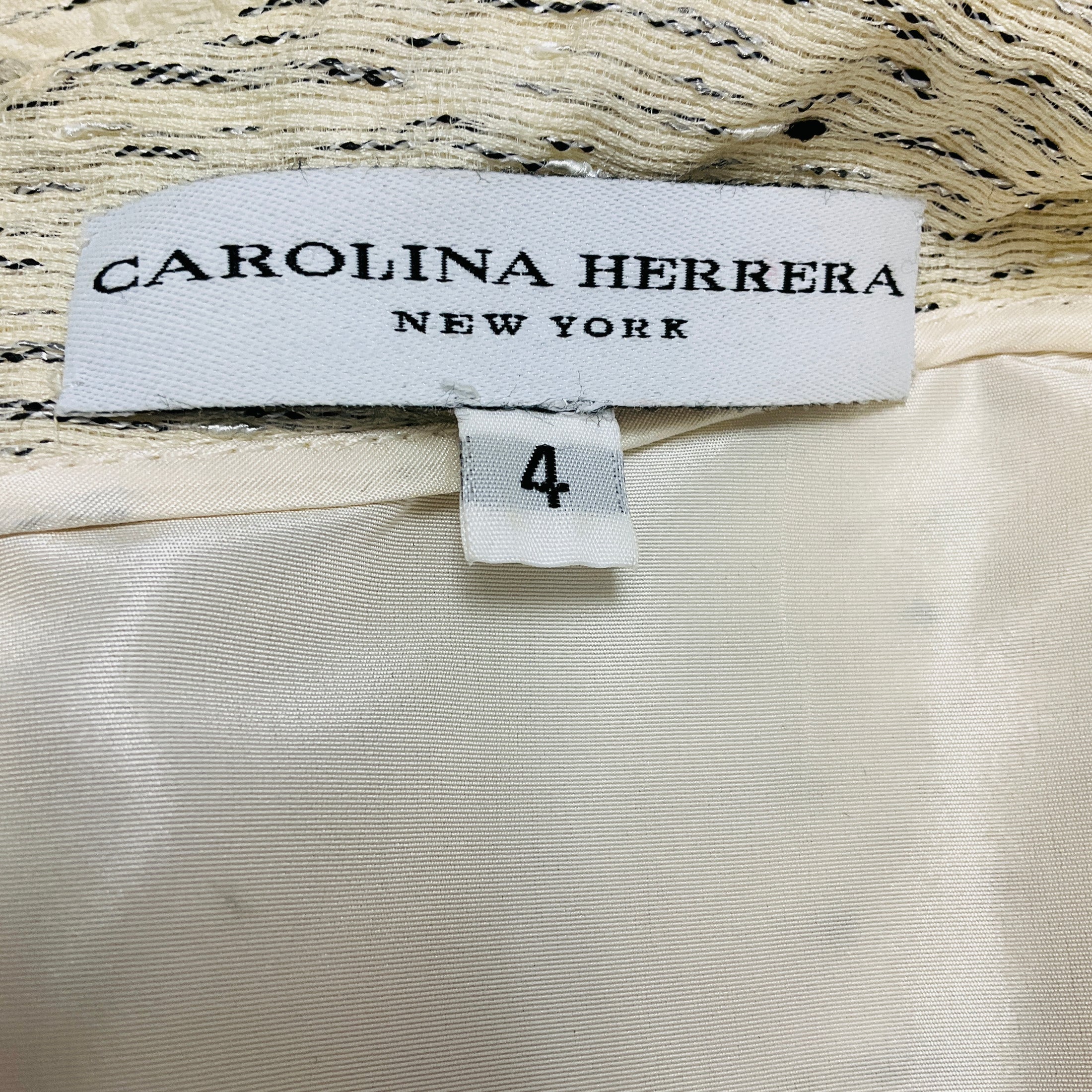 Carolina Herrera Ivory Sleeveless Textured Jacquard Cocktail Dress