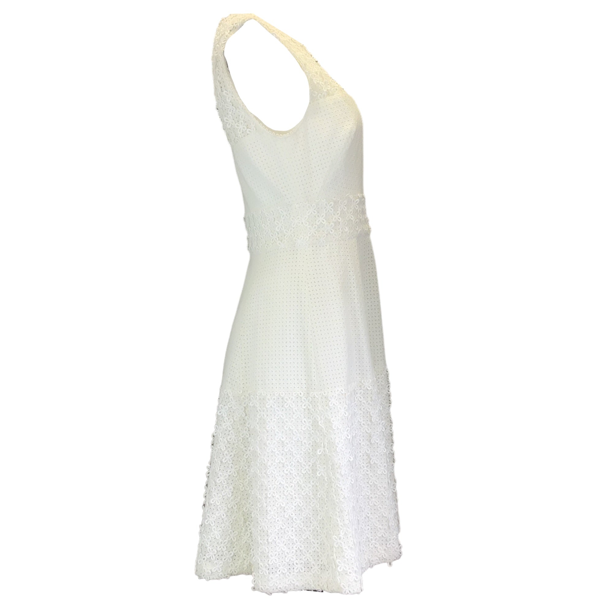 Lela Rose White Sleeveless Eyelet Lace Dress