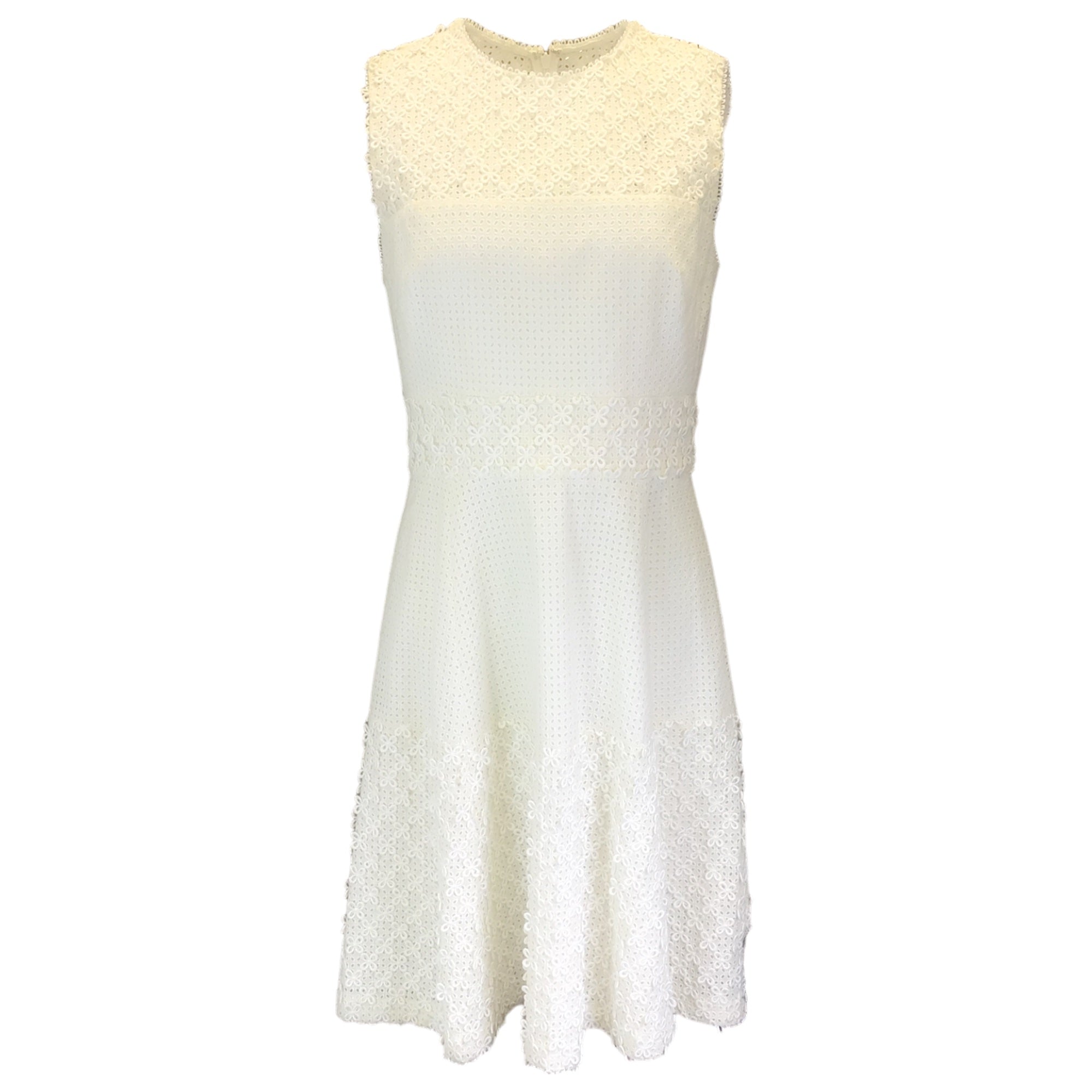 Lela Rose White Sleeveless Eyelet Lace Dress