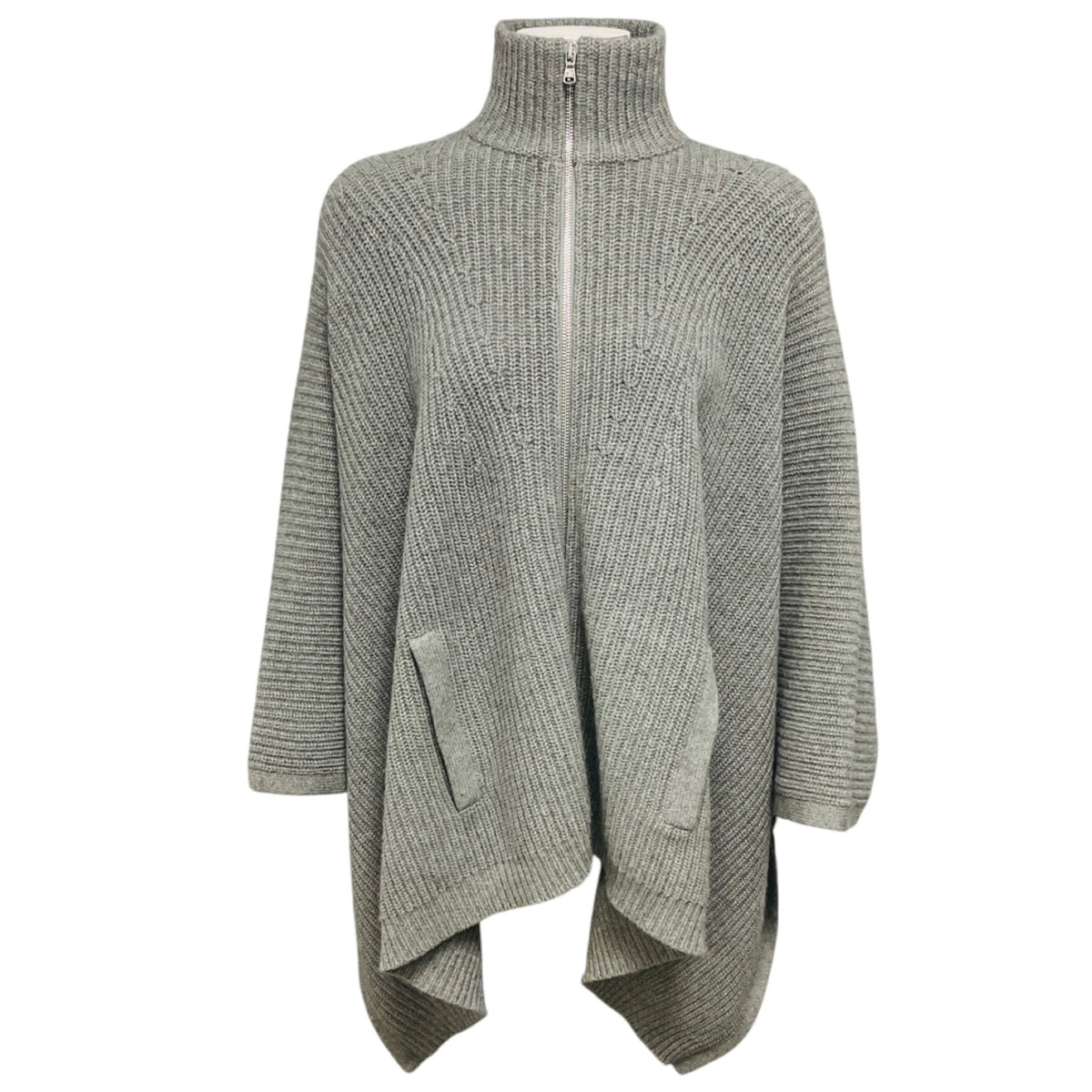 Ralph Lauren Black Label Heather Grey Zip Front Merino Wool and Cashmere Knit Sweater