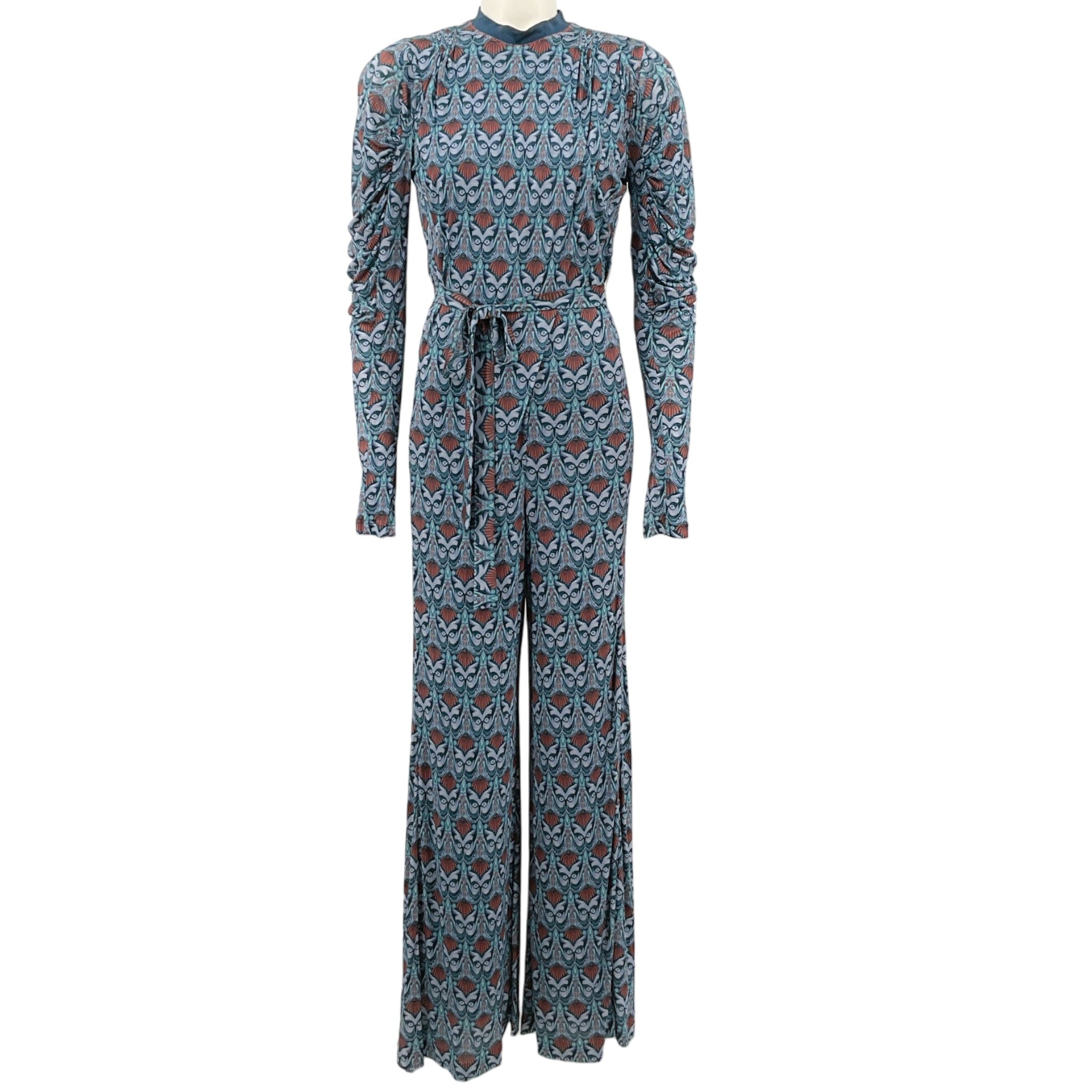 Chloé Blue Printed Wide Leg Long Sleeve Jumpsuit
