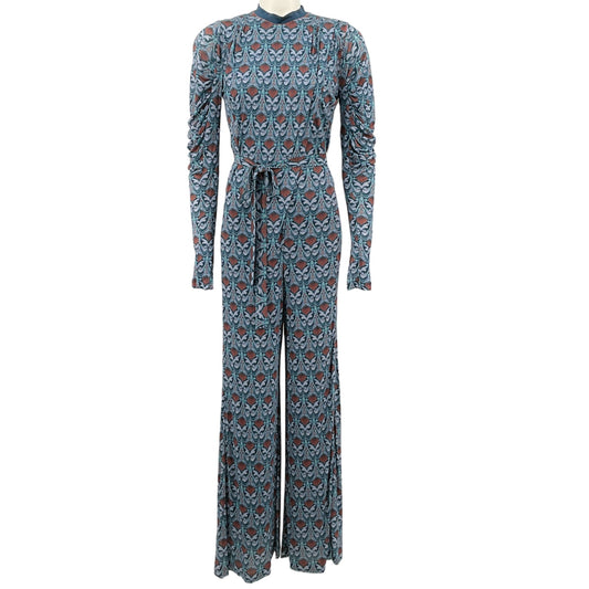 Chloé Blue Printed Wide Leg Long Sleeve Jumpsuit
