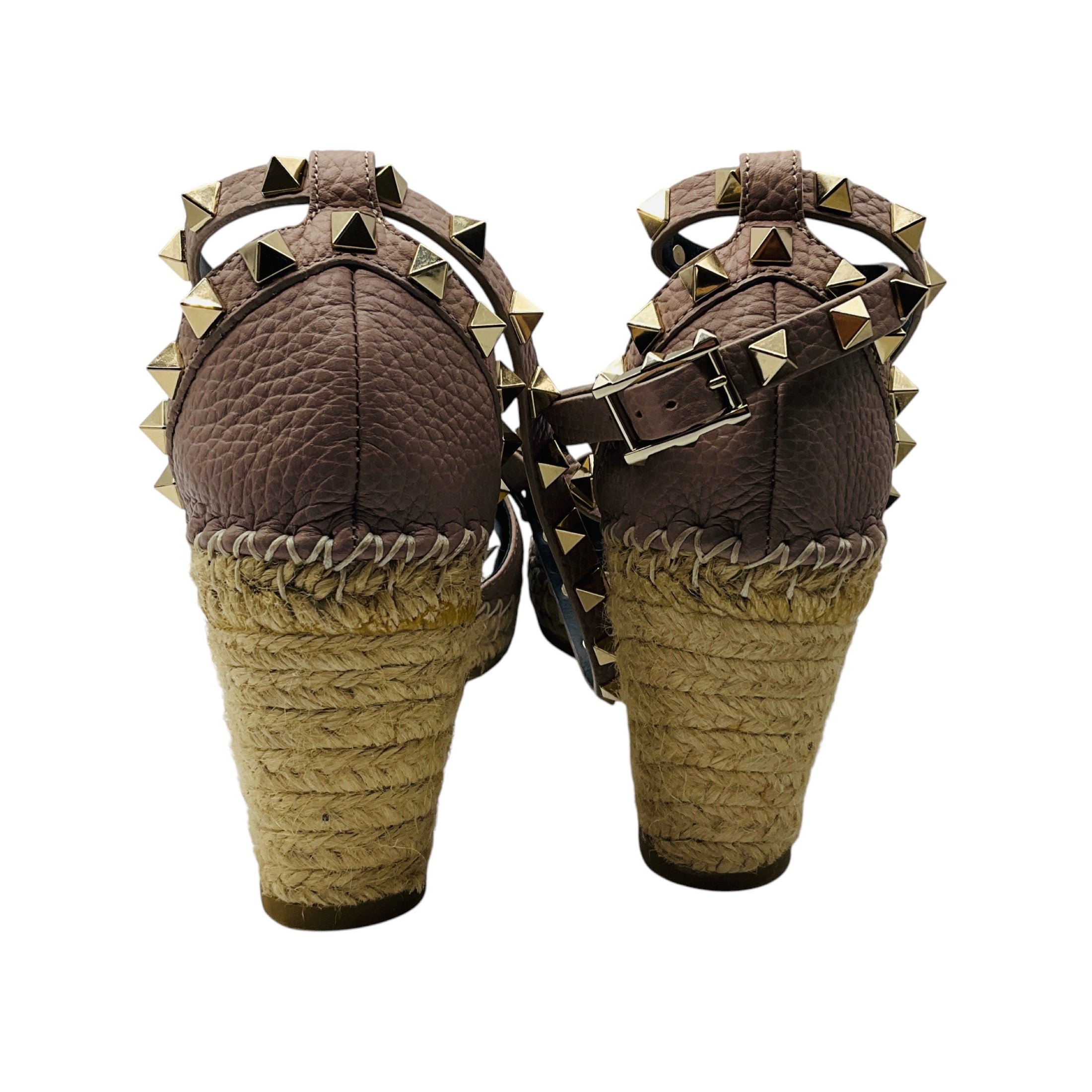 Valentino Rose Rockstud Double Leather Wedge Espadrilles