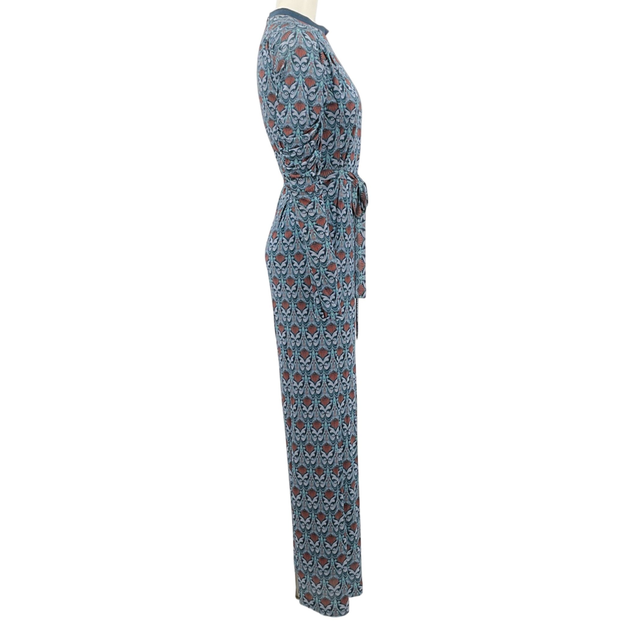 Chloé Blue Printed Wide Leg Long Sleeve Jumpsuit