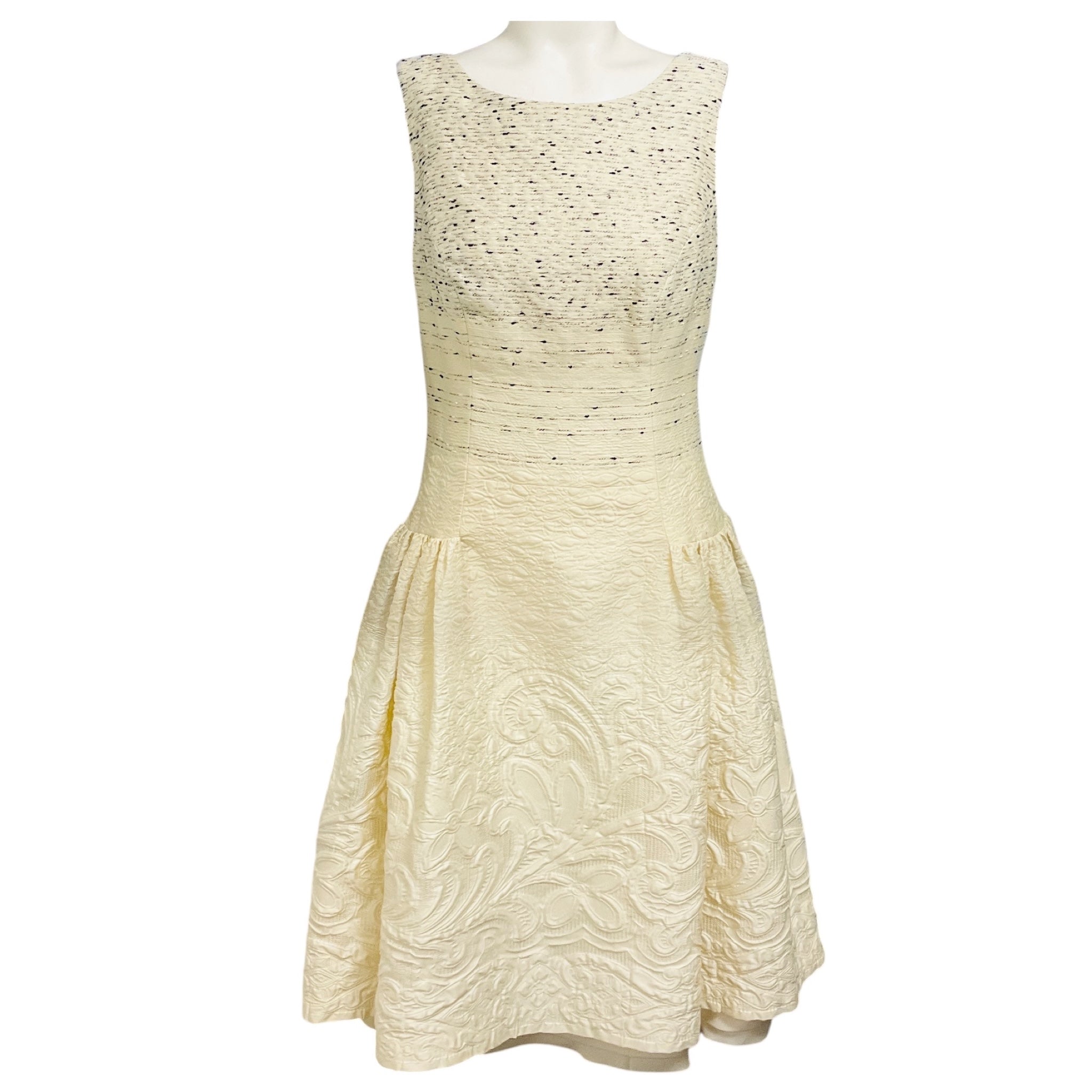 Carolina Herrera Ivory Sleeveless Textured Jacquard Cocktail Dress