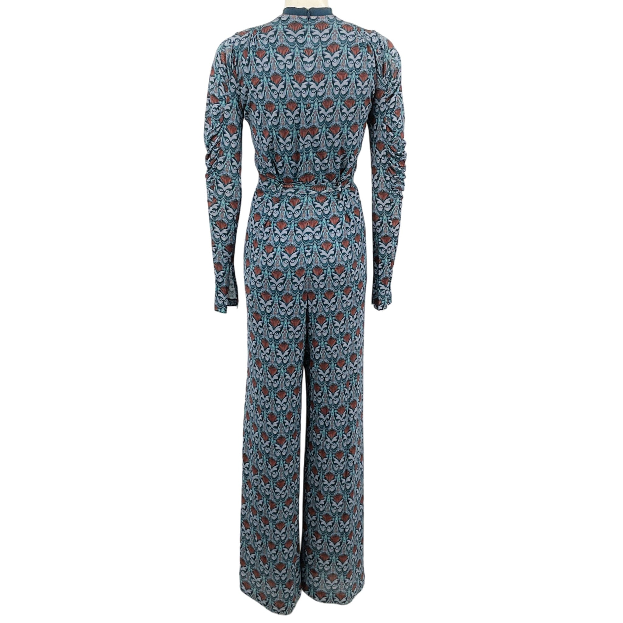 Chloé Blue Printed Wide Leg Long Sleeve Jumpsuit
