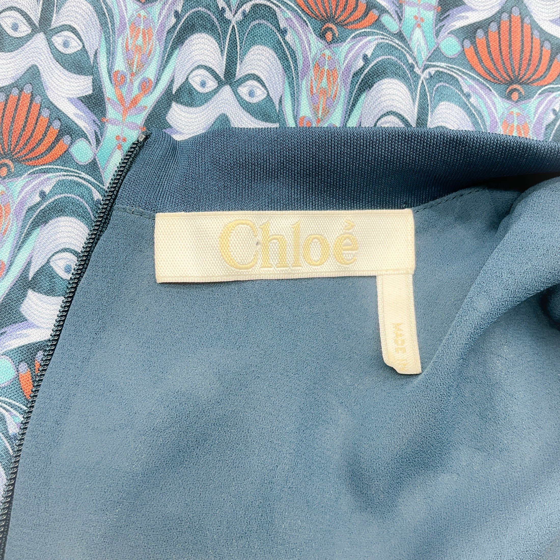 Chloé Blue Printed Wide Leg Long Sleeve Jumpsuit