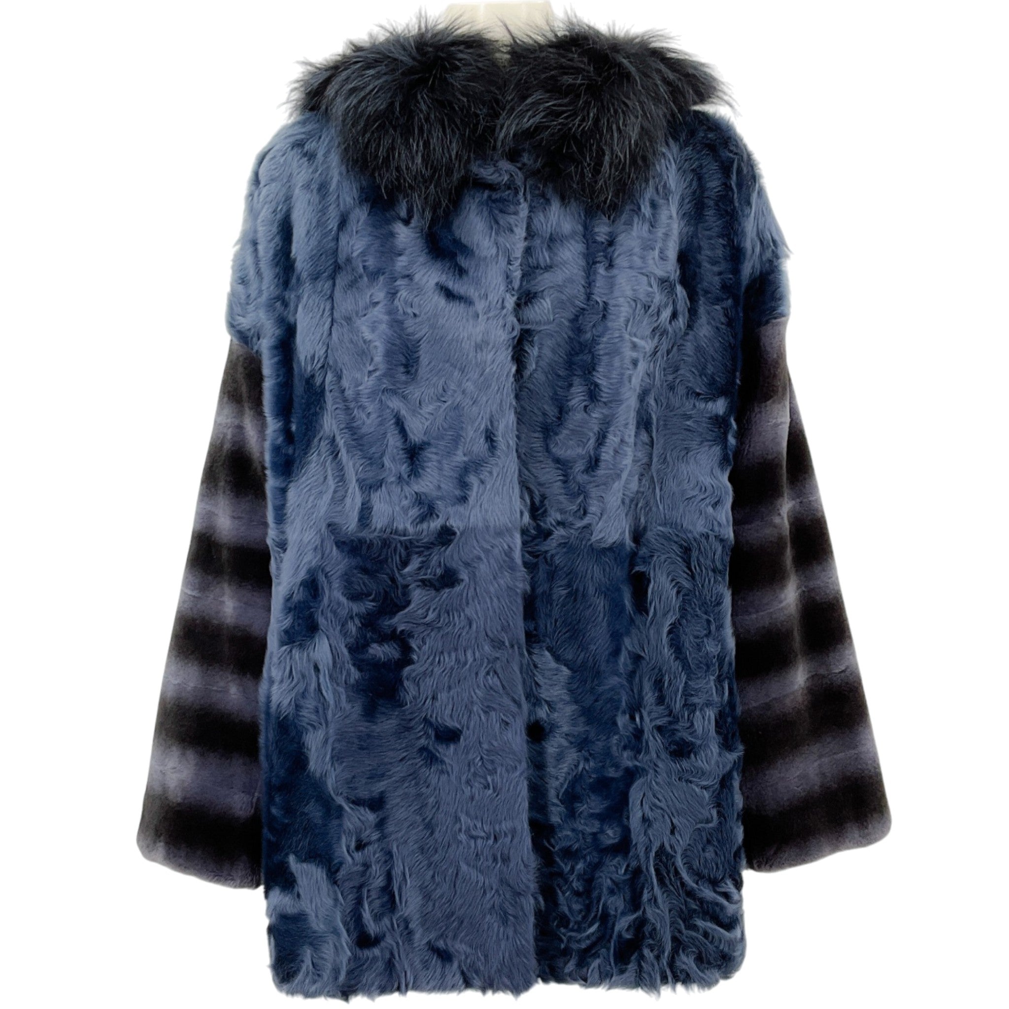 Yves Salomon Vintage Blue Lamb and Fox Hooded Jacket
