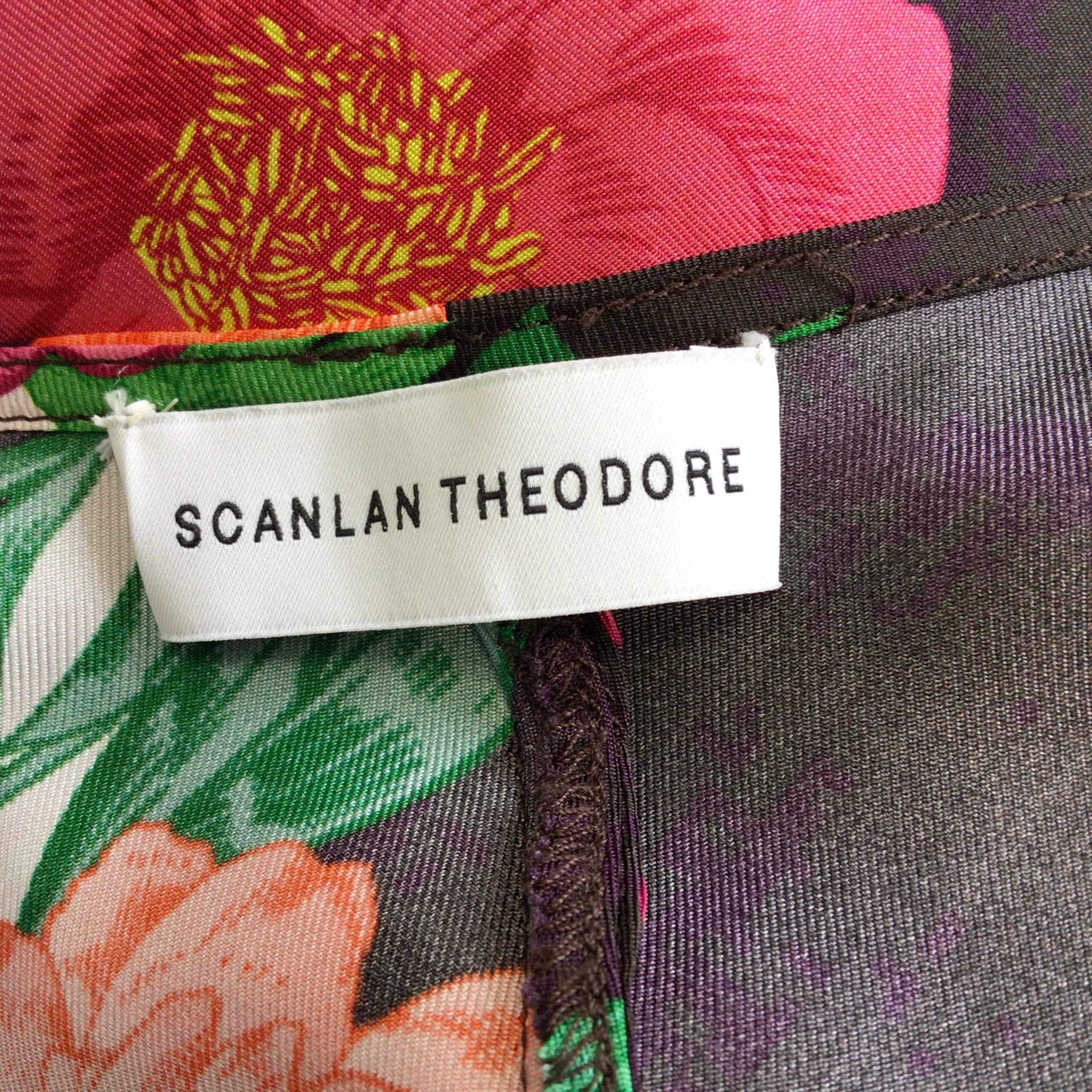 Scanlan Theodore Black / Pink Multi Floral Printed Long Sleeved Silk Wrap Dress