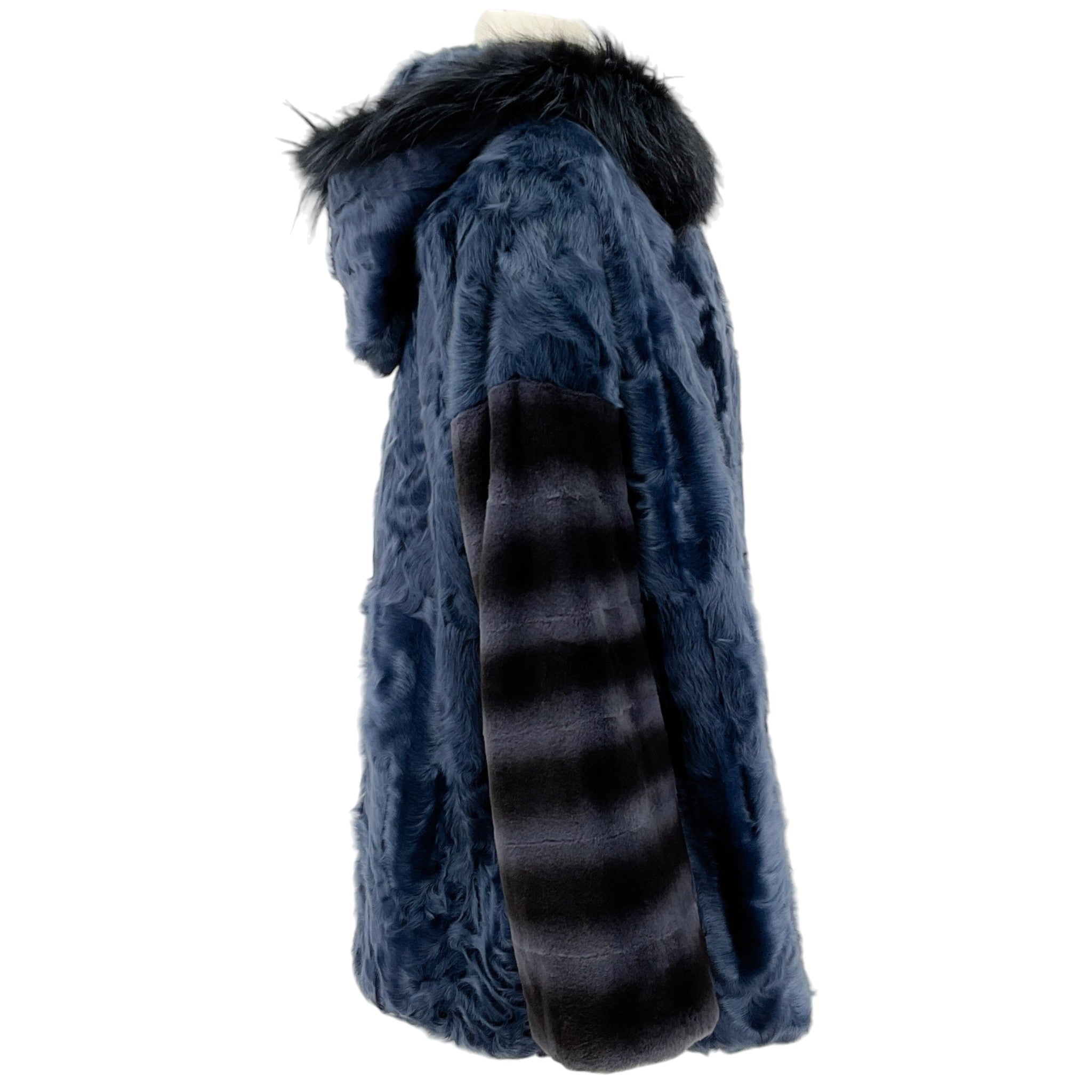 Yves Salomon Vintage Blue Lamb and Fox Hooded Jacket