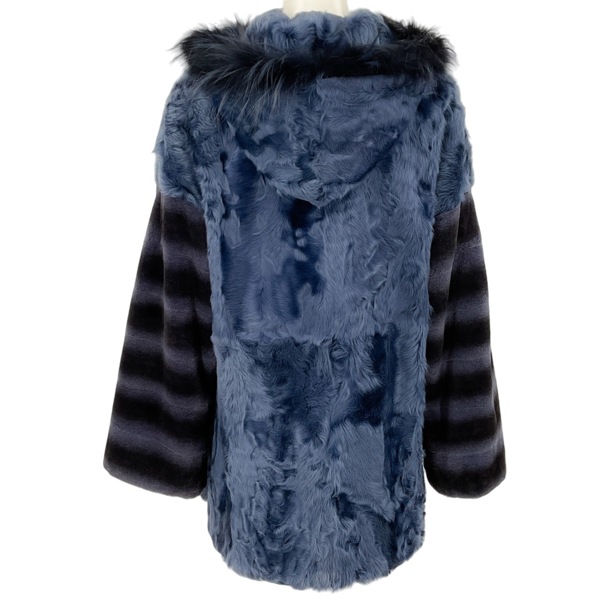 Yves Salomon Vintage Blue Lamb and Fox Hooded Jacket