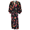 Load image into Gallery viewer, Scanlan Theodore Black / Pink Multi Floral Printed Long Sleeved Silk Wrap Dress
