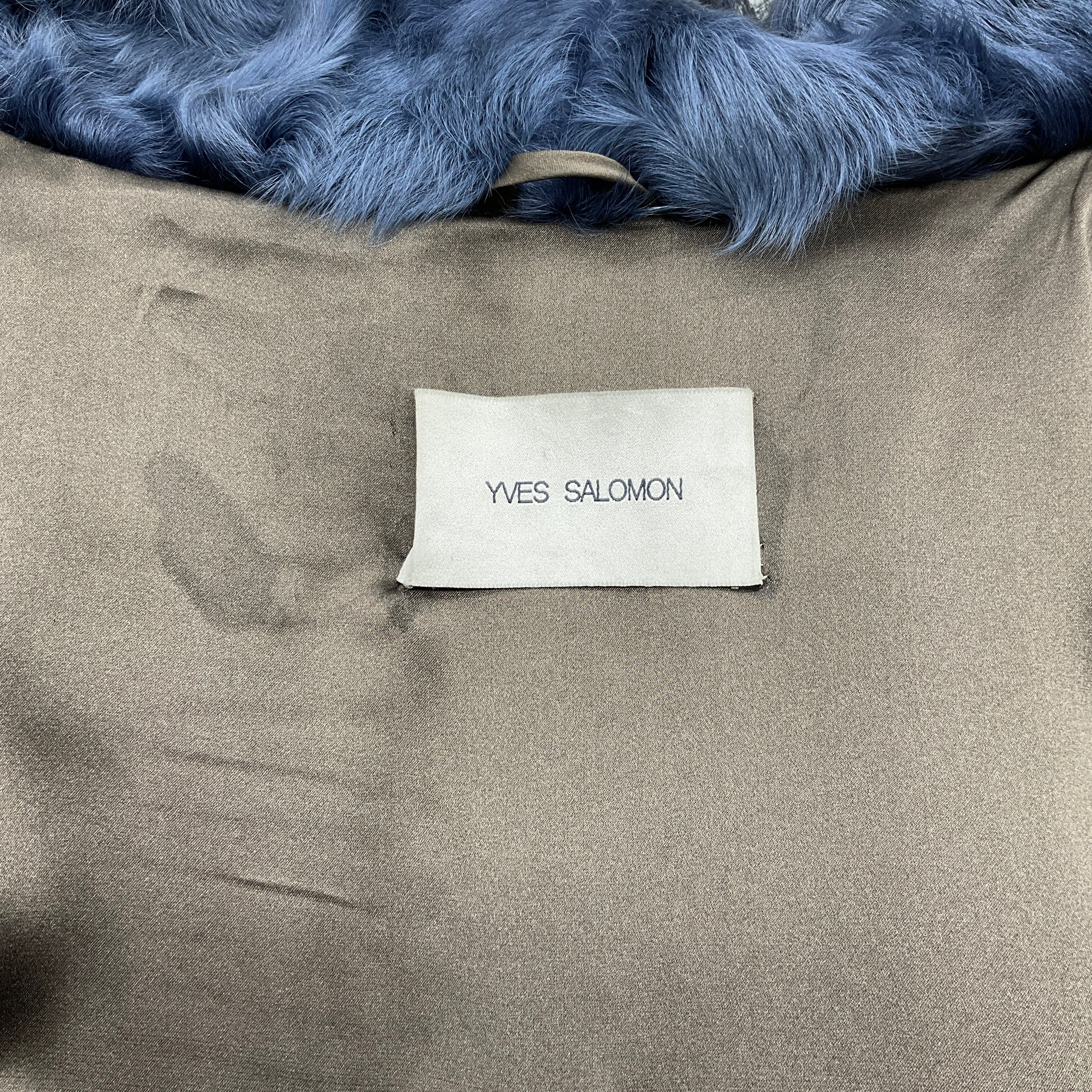 Yves Salomon Vintage Blue Lamb and Fox Hooded Jacket