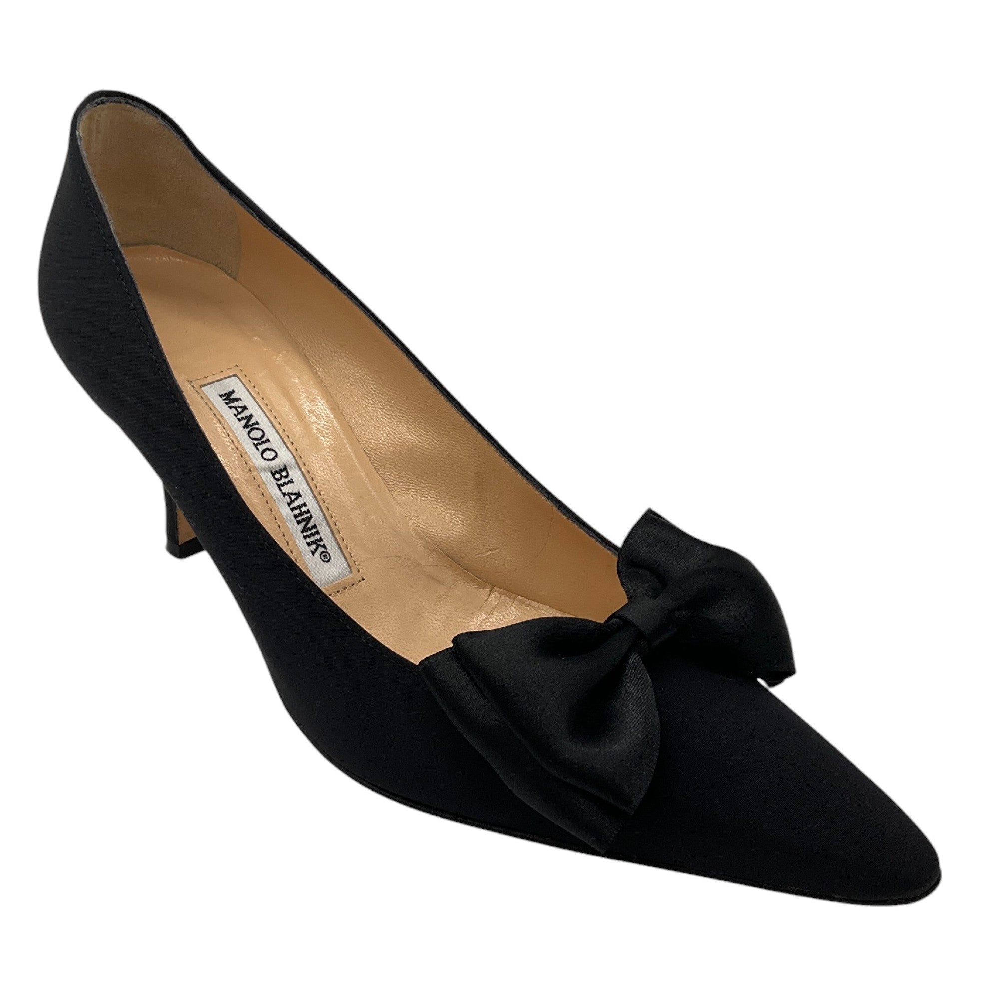 Manolo Blahnik Black Satin Bow Pumps