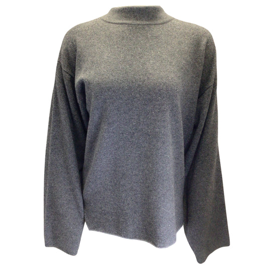 The Row Grey Speckled Long Sleeved Cashmere and Silk Knit Sweater