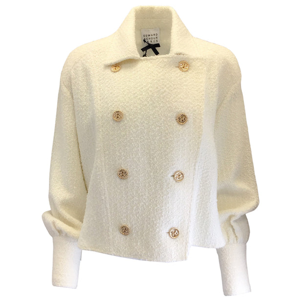 Edward Achour Ivory / Gold Buttoned Double Breasted Tweed Blazer