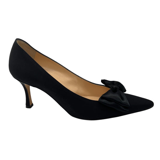 Manolo Blahnik Black Satin Bow Pumps