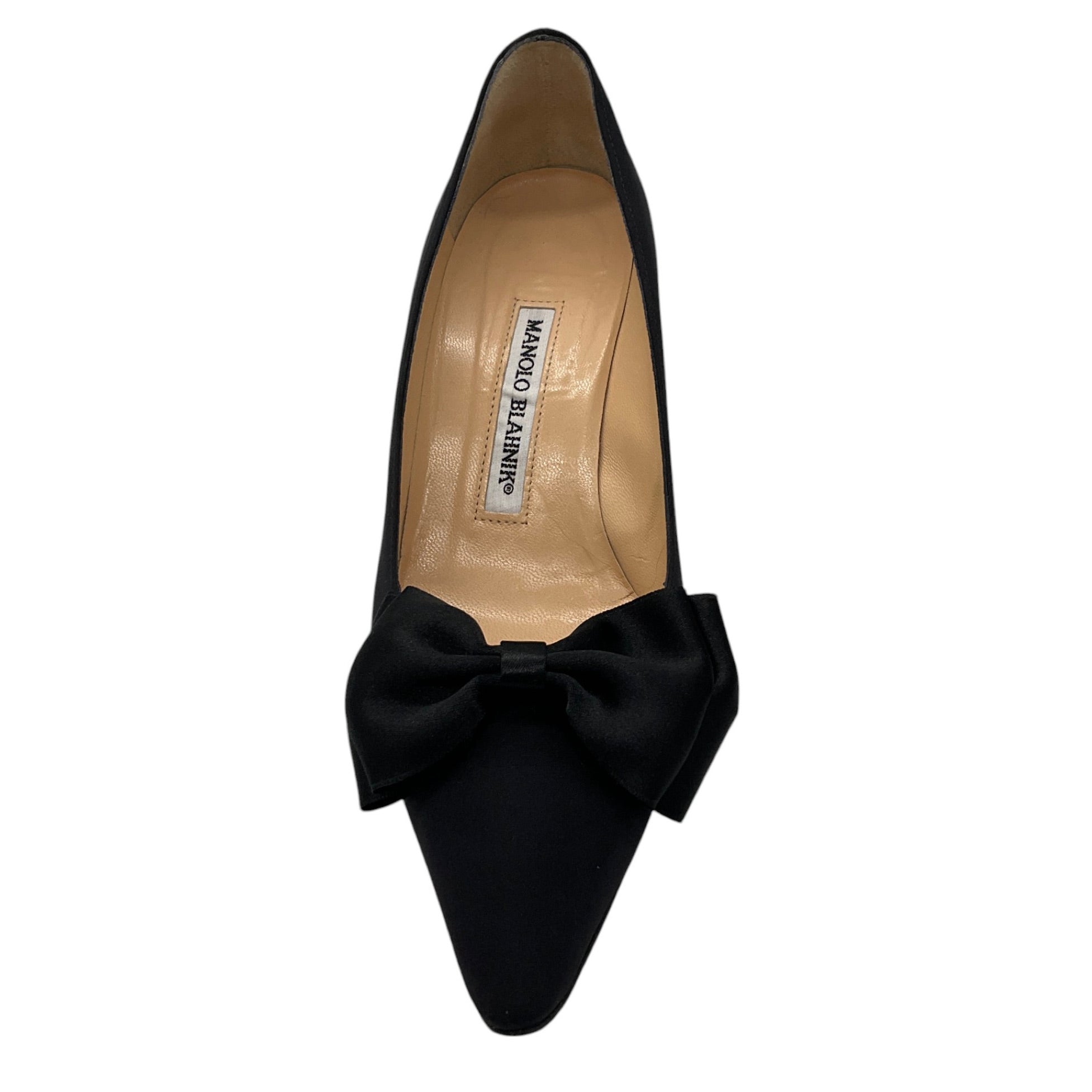 Manolo Blahnik Black Satin Bow Pumps