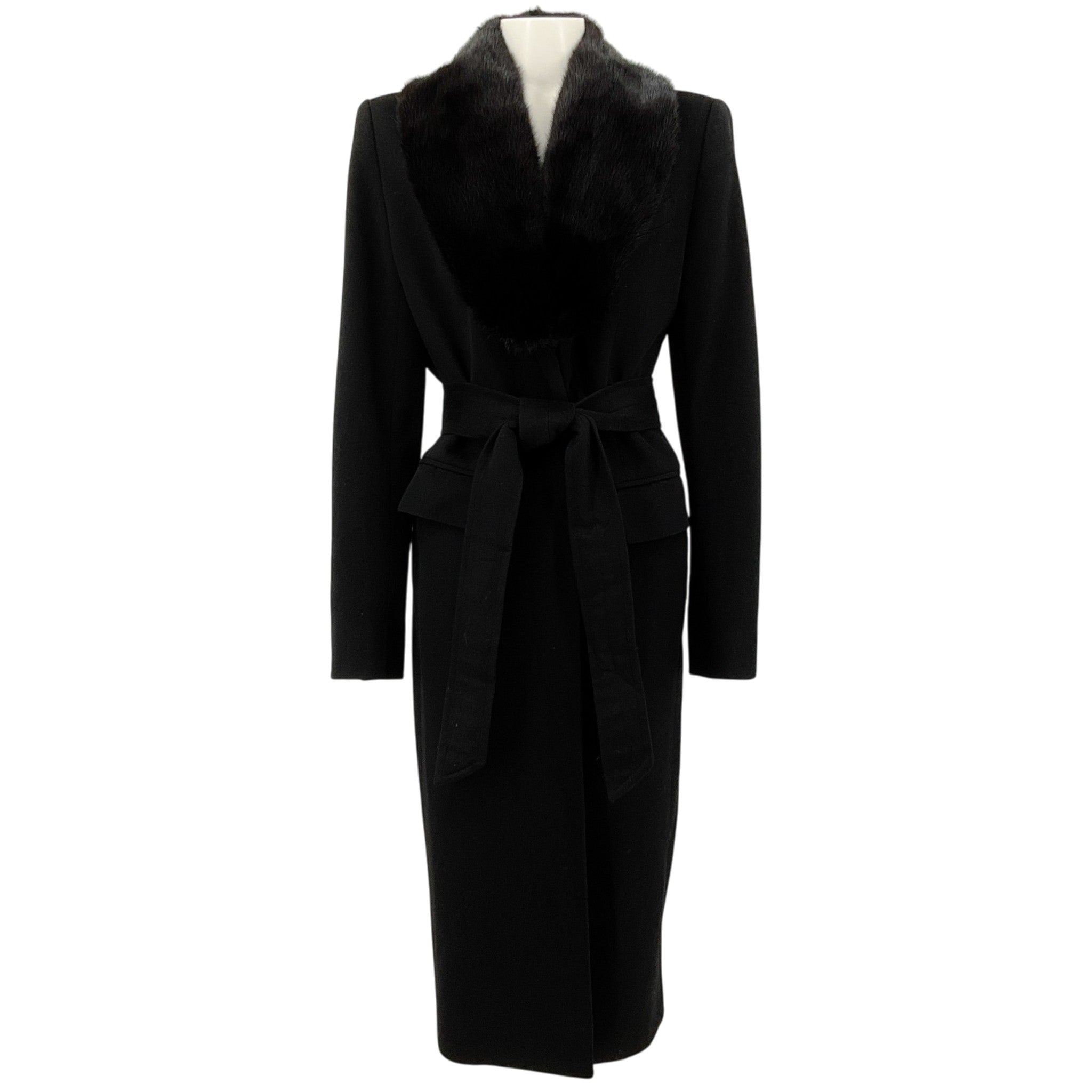 Yves Saint Laurent Vintage Black Wool Coat with Removable Mink Collar
