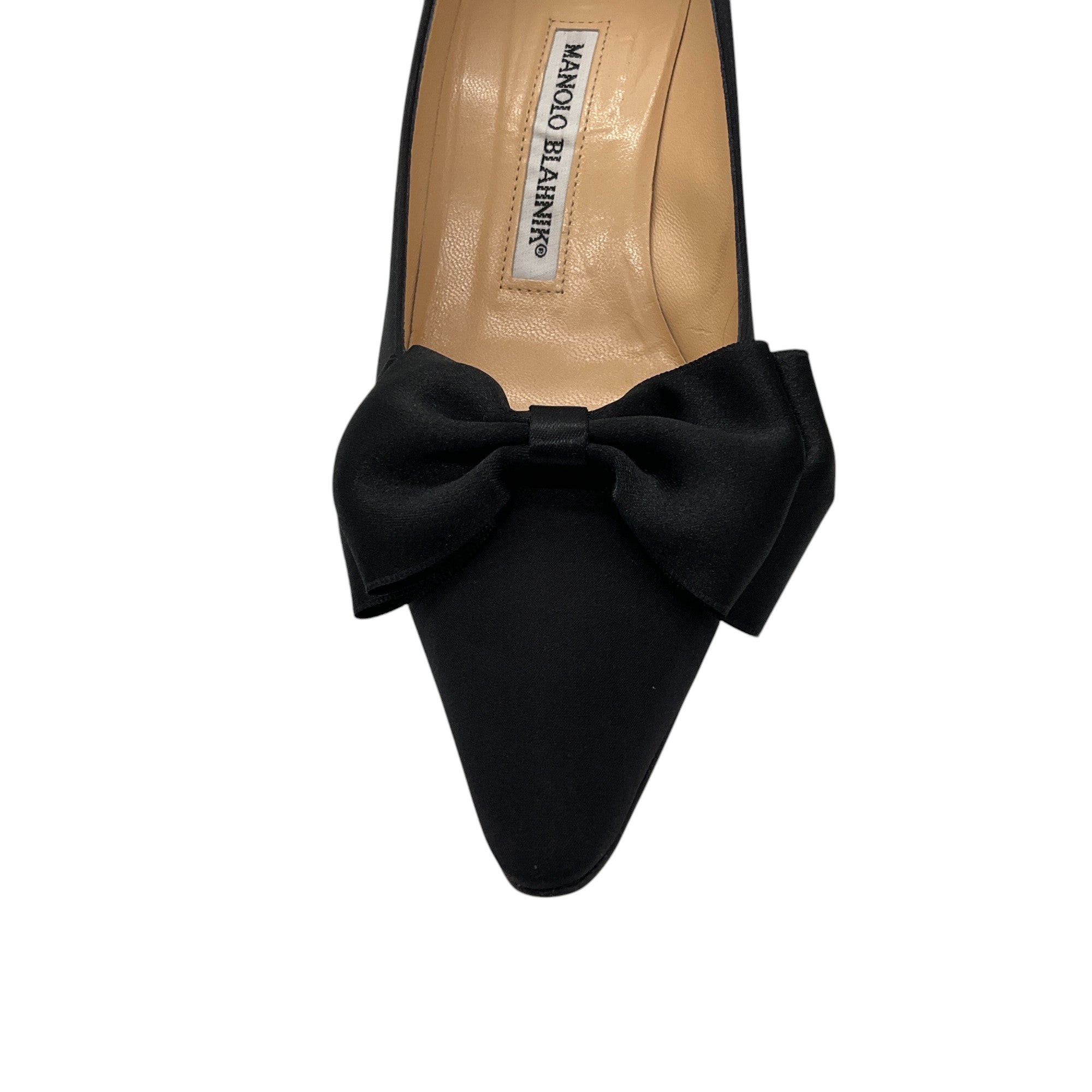 Manolo Blahnik Black Satin Bow Pumps