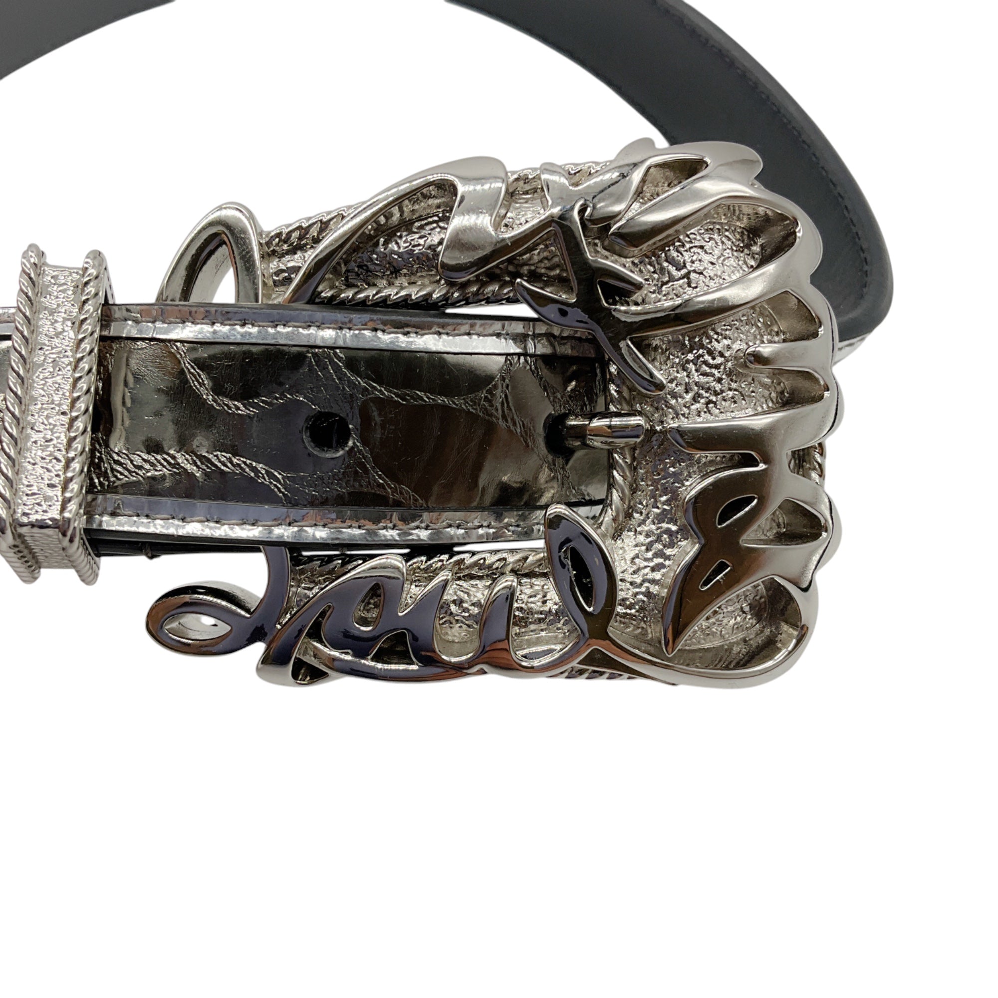 Christian Louboutin Anthracite Embossed Leather Giddy Belt