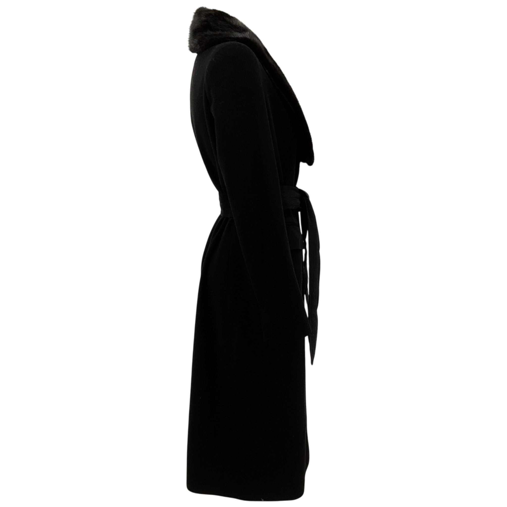 Yves Saint Laurent Vintage Black Wool Coat with Removable Mink Collar