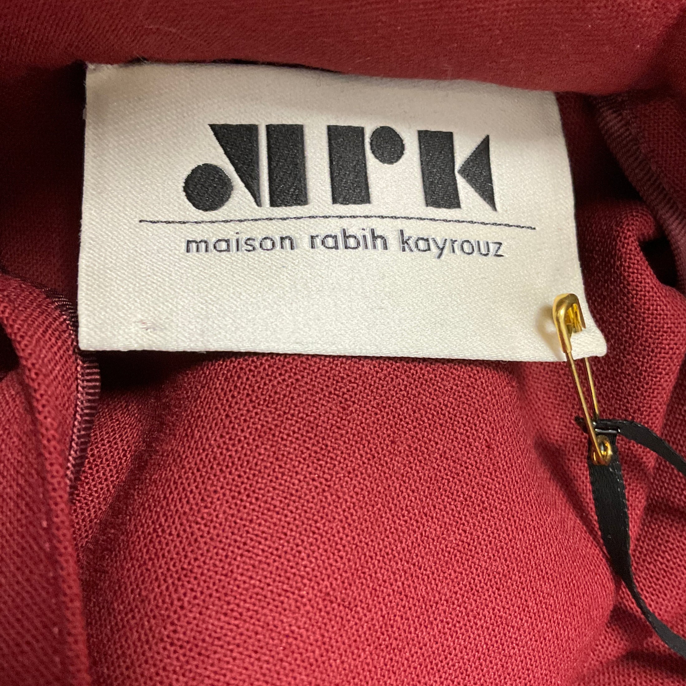 Maison Rabih Kayrouz Maroon Red Short Sleeved Tubular Neck Wool Stretch Crepe Top