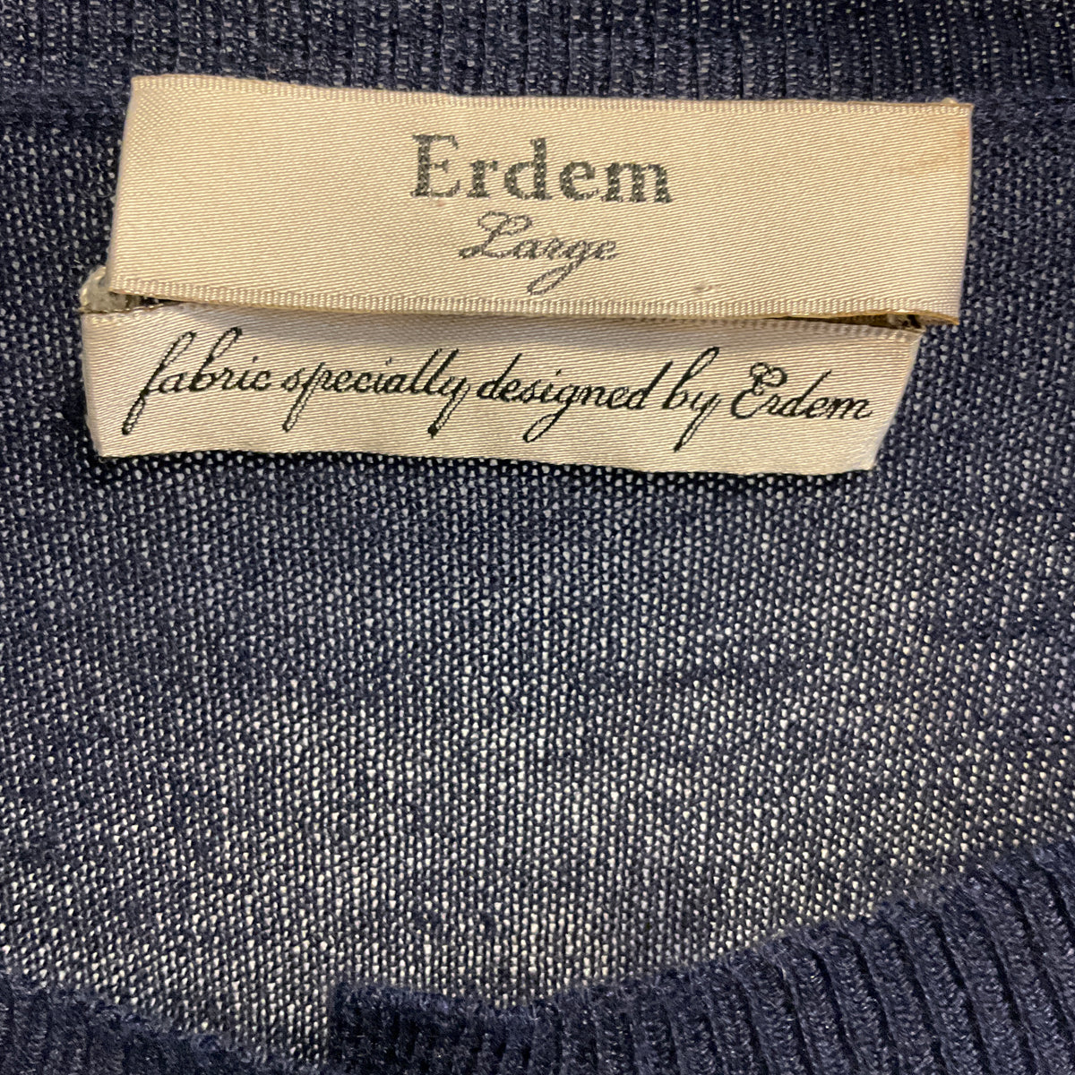Erdem Navy Blue Multi Merino Wool and Cashmere Knit Cardigan Sweater with Silk Chiffon Scarf Print