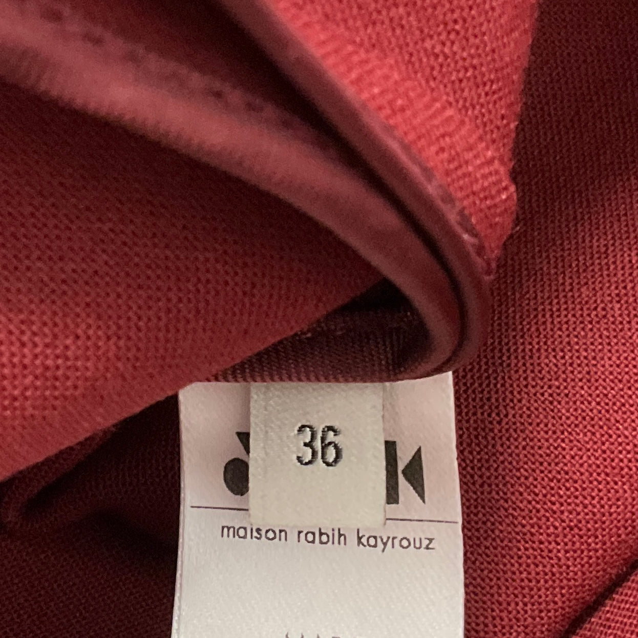 Maison Rabih Kayrouz Maroon Red Short Sleeved Tubular Neck Wool Stretch Crepe Top