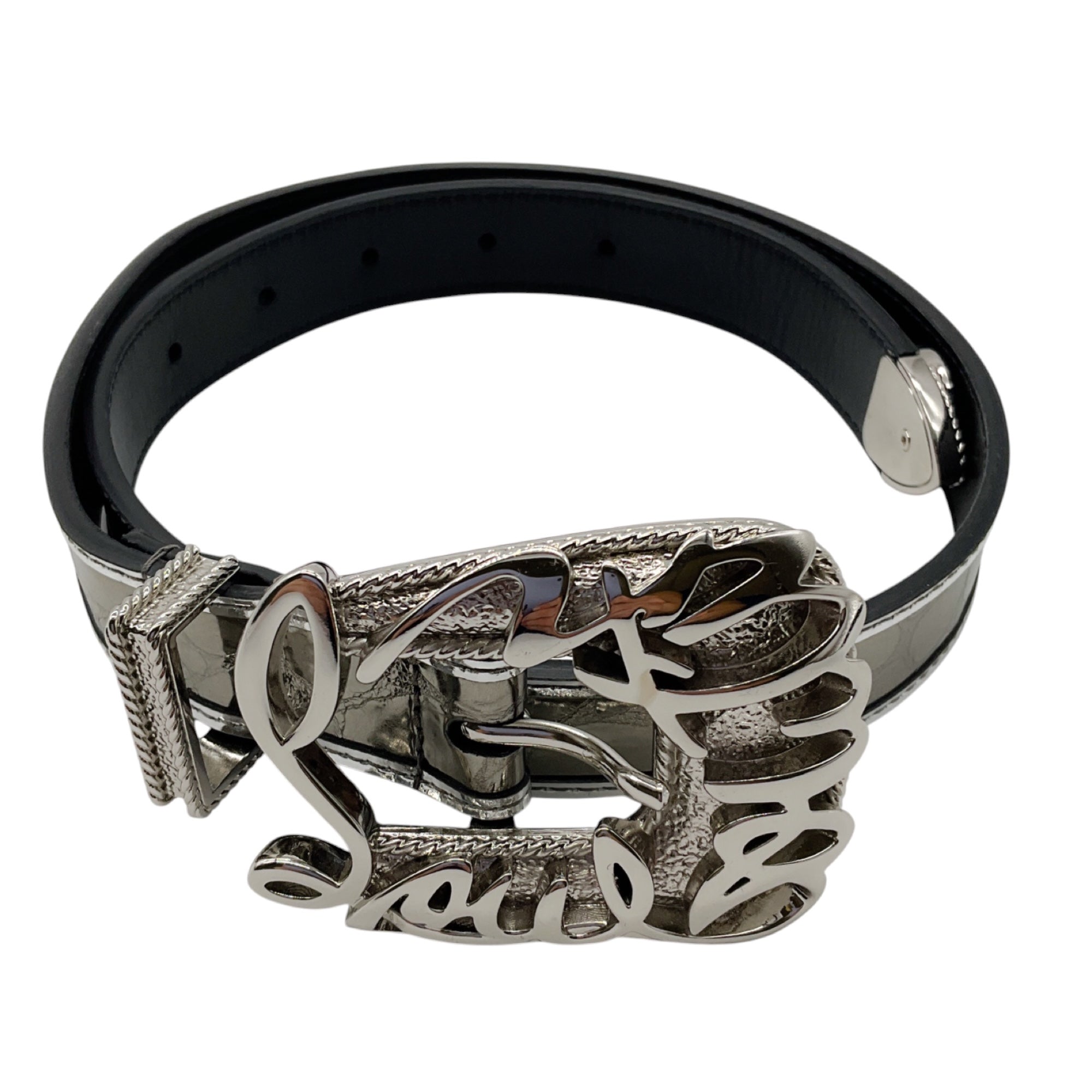 Christian Louboutin Anthracite Embossed Leather Giddy Belt