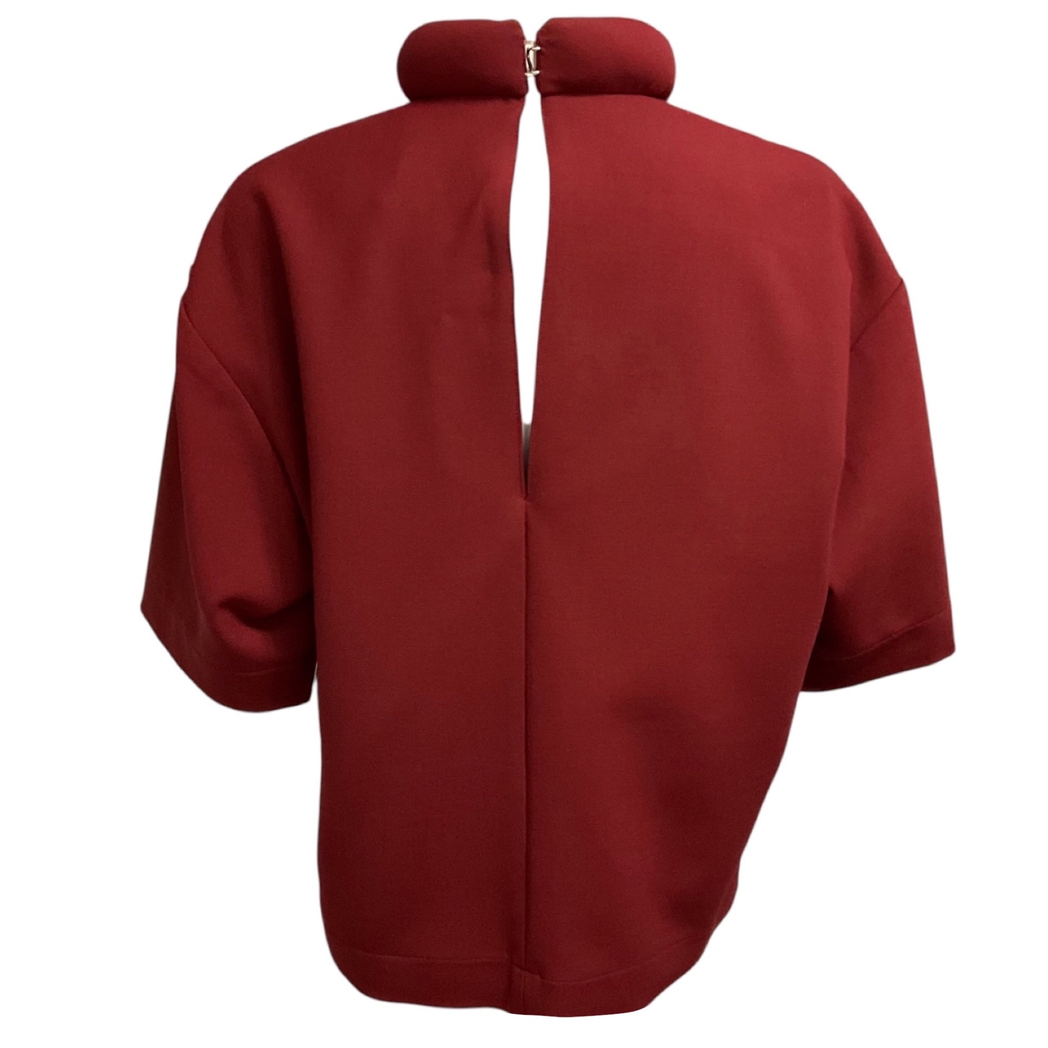 Maison Rabih Kayrouz Maroon Red Short Sleeved Tubular Neck Wool Stretch Crepe Top