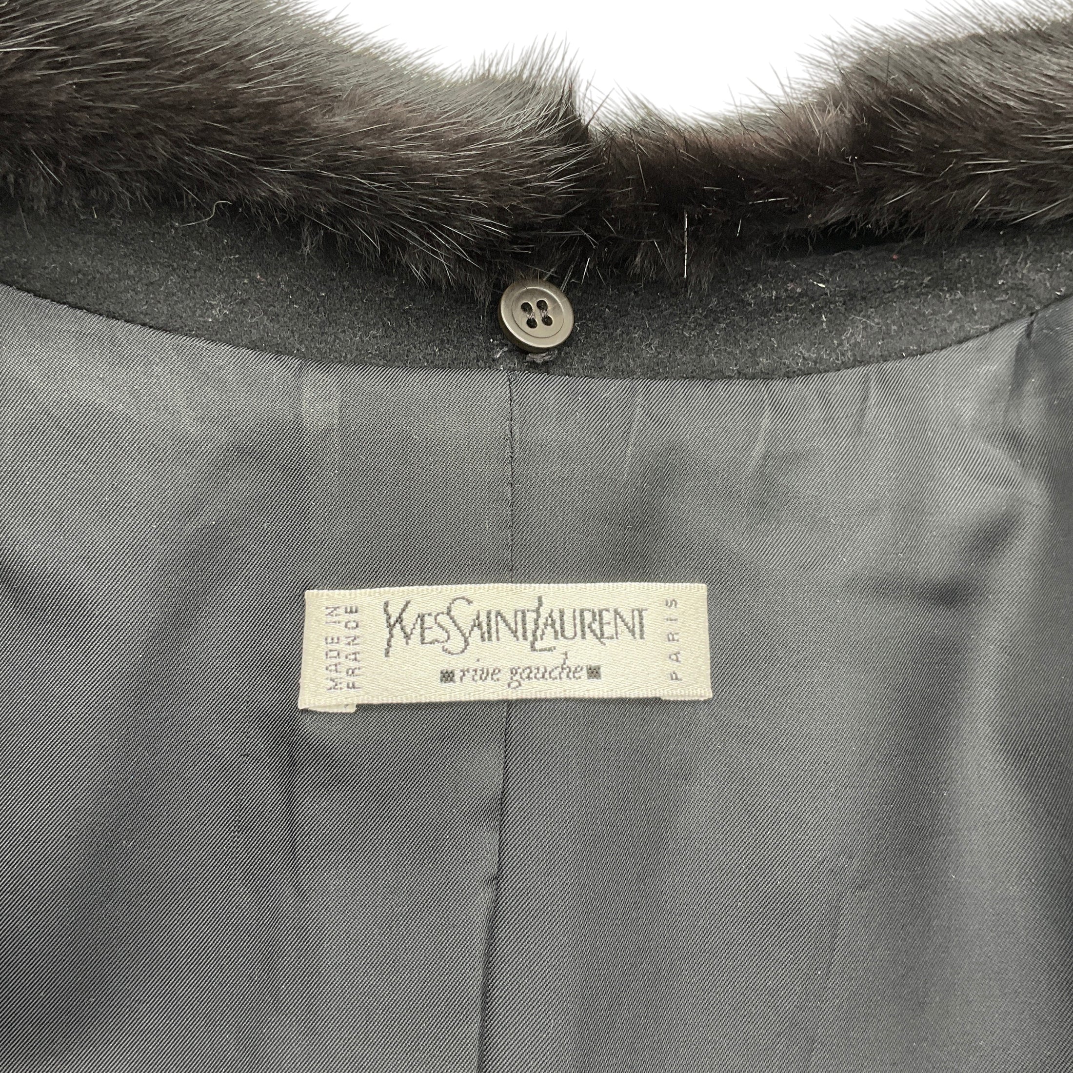 Yves Saint Laurent Vintage Black Wool Coat with Removable Mink Collar