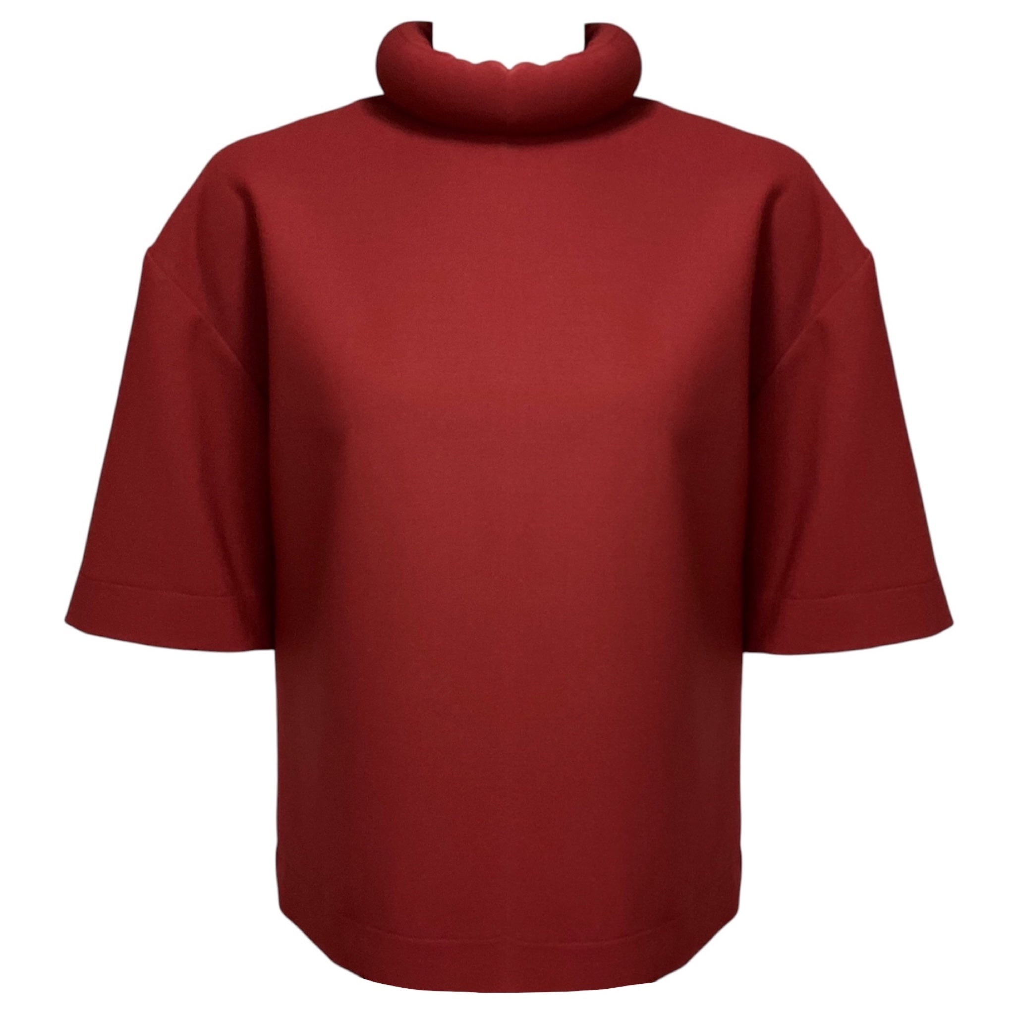 Maison Rabih Kayrouz Maroon Red Short Sleeved Tubular Neck Wool Stretch Crepe Top