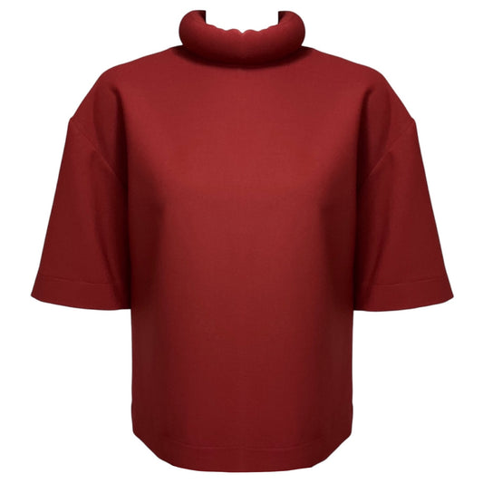 Maison Rabih Kayrouz Maroon Red Short Sleeved Tubular Neck Wool Stretch Crepe Top