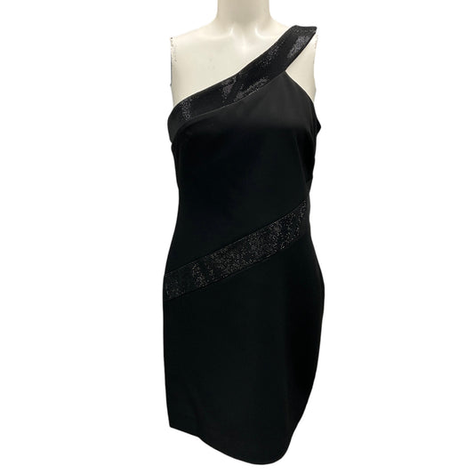 Halston Black One Shoulder Stretch Crepe Auriel Dress