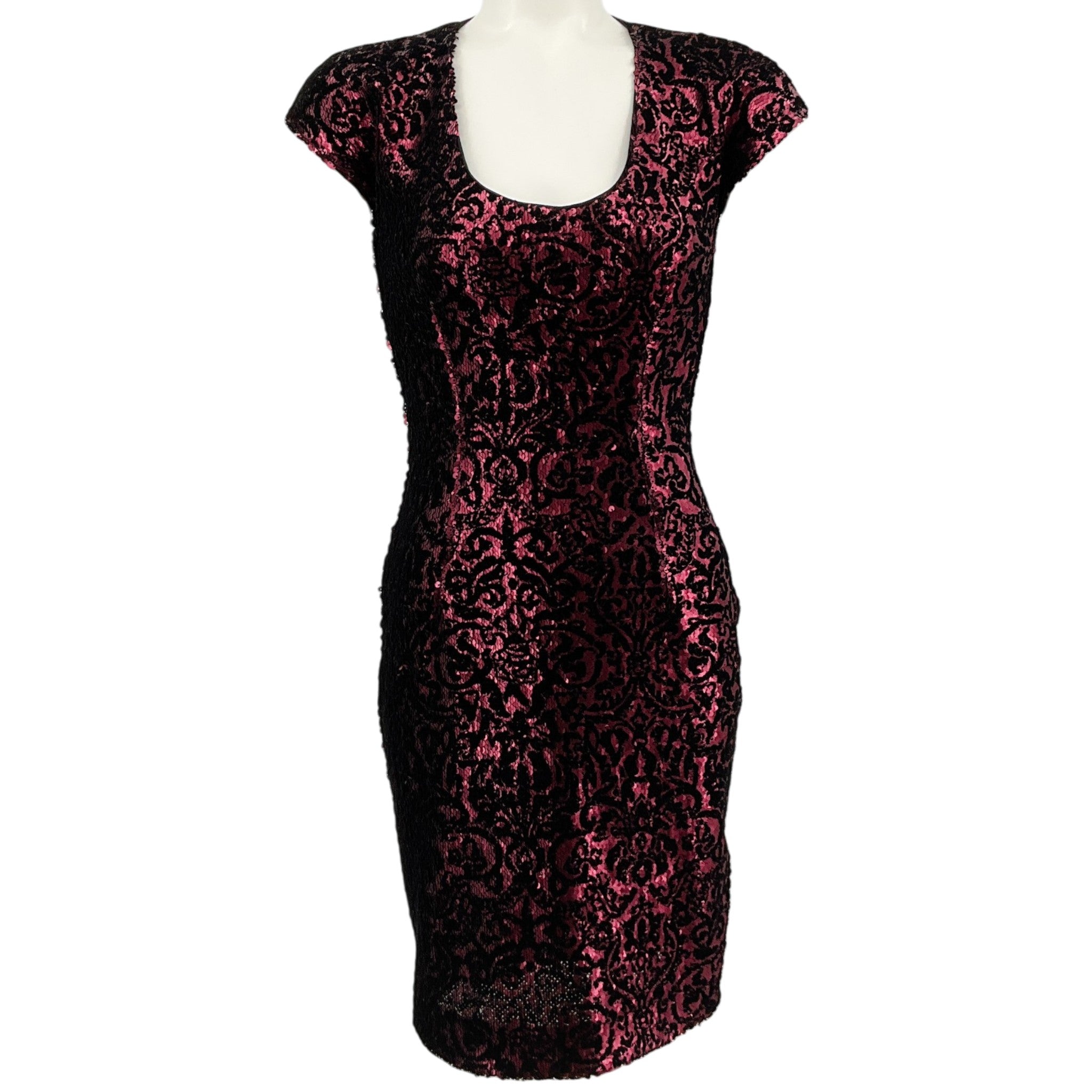 Just Cavalli Burgundy Sequined Cap Sleeve Dress
