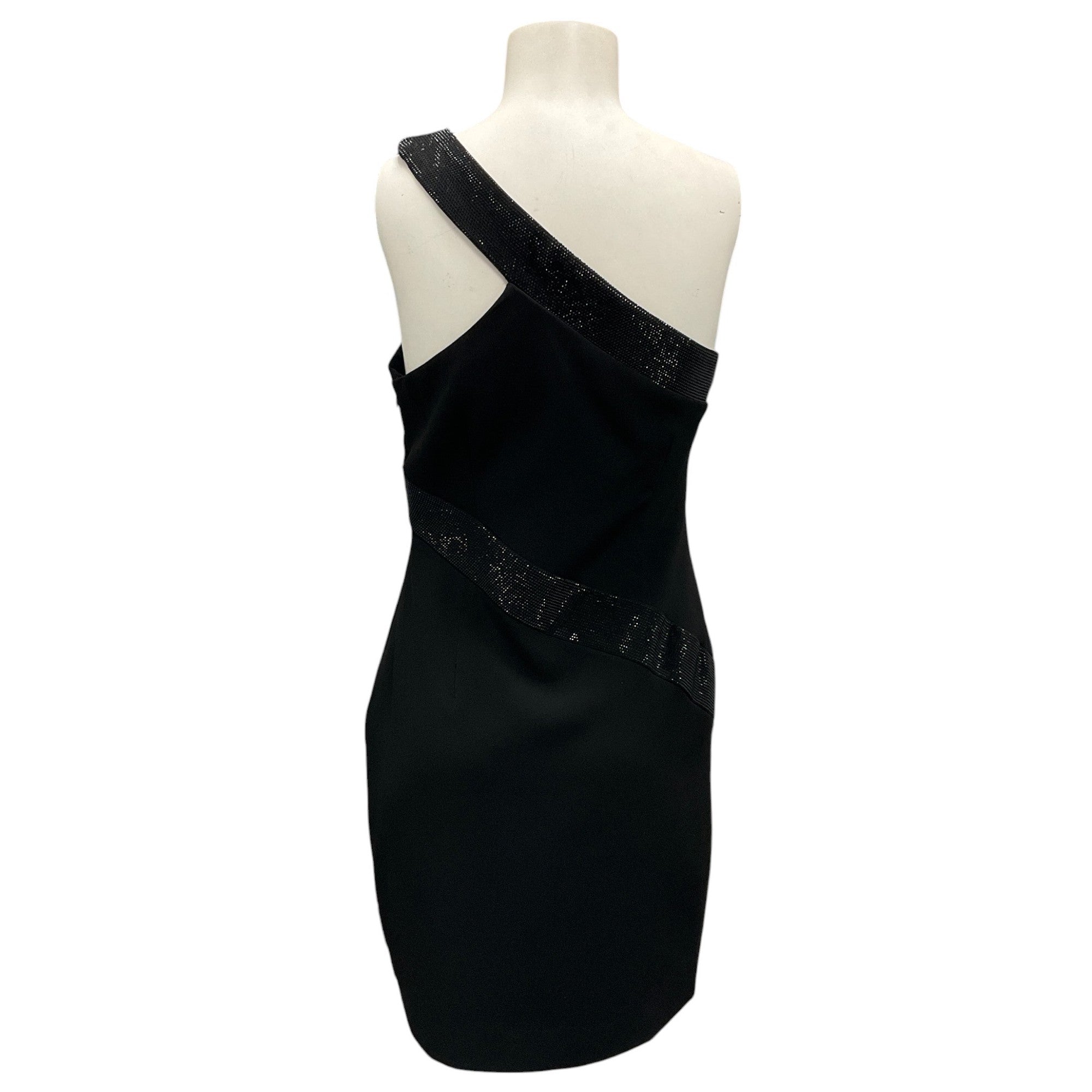 Halston Black One Shoulder Stretch Crepe Auriel Dress