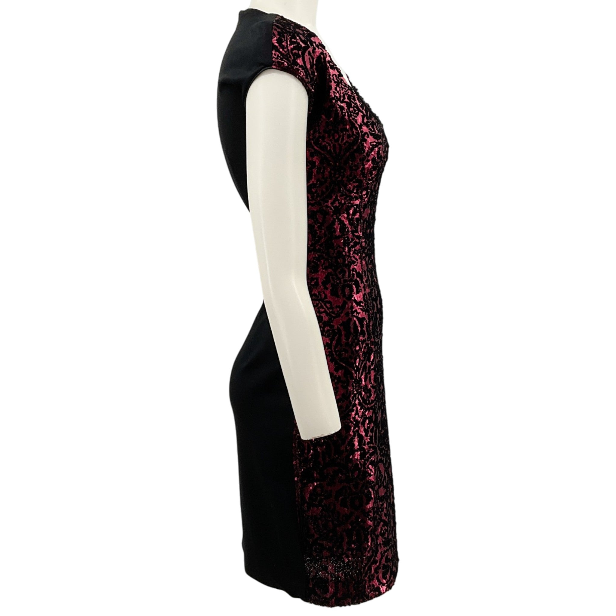 Just Cavalli Burgundy Sequined Cap Sleeve Dress