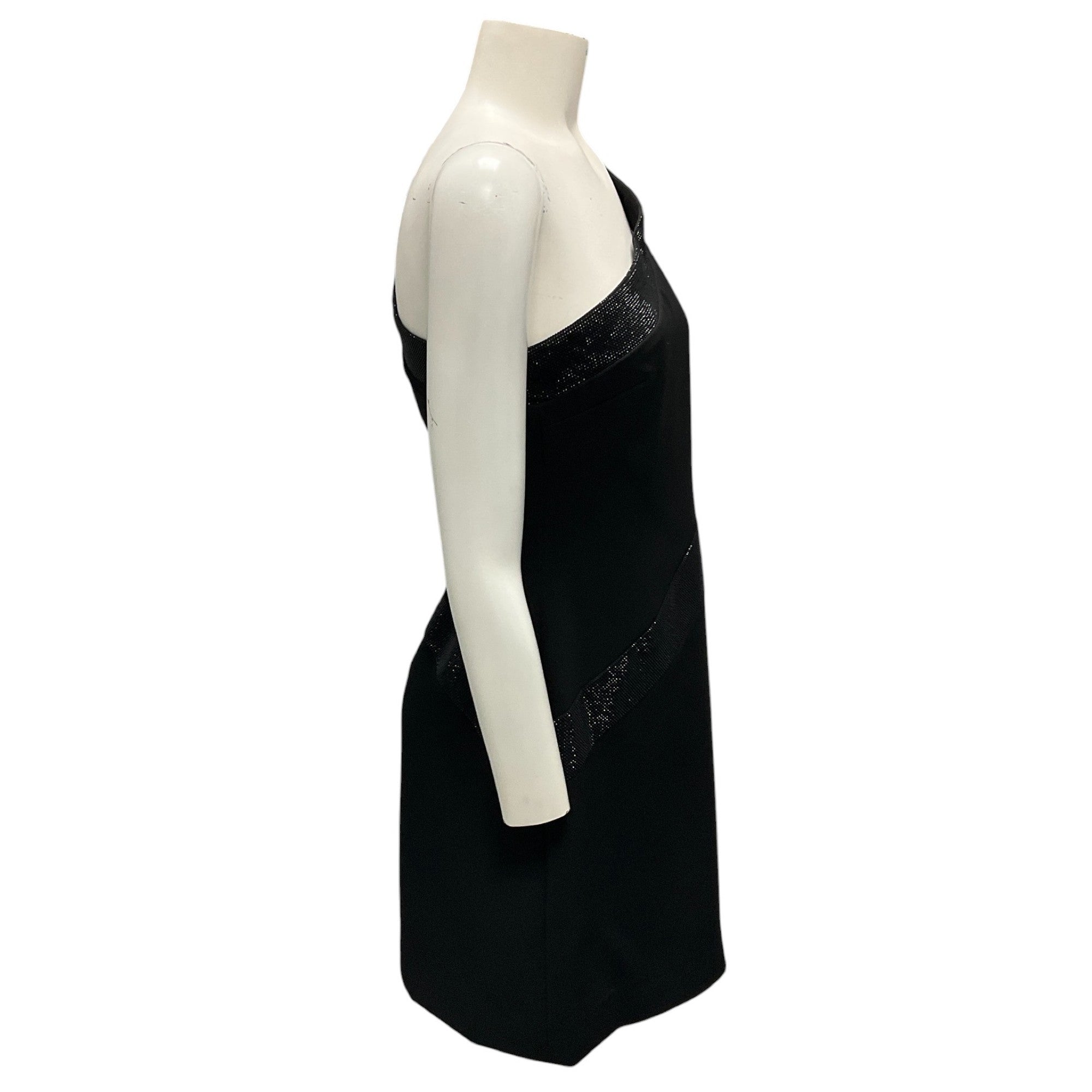 Halston Black One Shoulder Stretch Crepe Auriel Dress