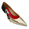 Load image into Gallery viewer, Carolina Herrera Gold Metallic / Black Bow Detail Low Heel Leather Pumps 
