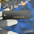 Load image into Gallery viewer, Versace Blue / Gold Multi Leopard, Feather, and Medusa Medallion Chain Print Square Silk Scarf
