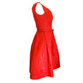 Load image into Gallery viewer, Oscar de la Renta Red Belted Sleeveless Flared Silk Damask Brocade Dress

