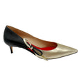 Load image into Gallery viewer, Carolina Herrera Gold Metallic / Black Bow Detail Low Heel Leather Pumps
