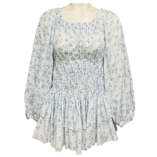 Caroline Constas Blue Watercolor Floral Sage Mini Dress