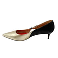 Load image into Gallery viewer, Carolina Herrera Gold Metallic / Black Bow Detail Low Heel Leather Pumps
