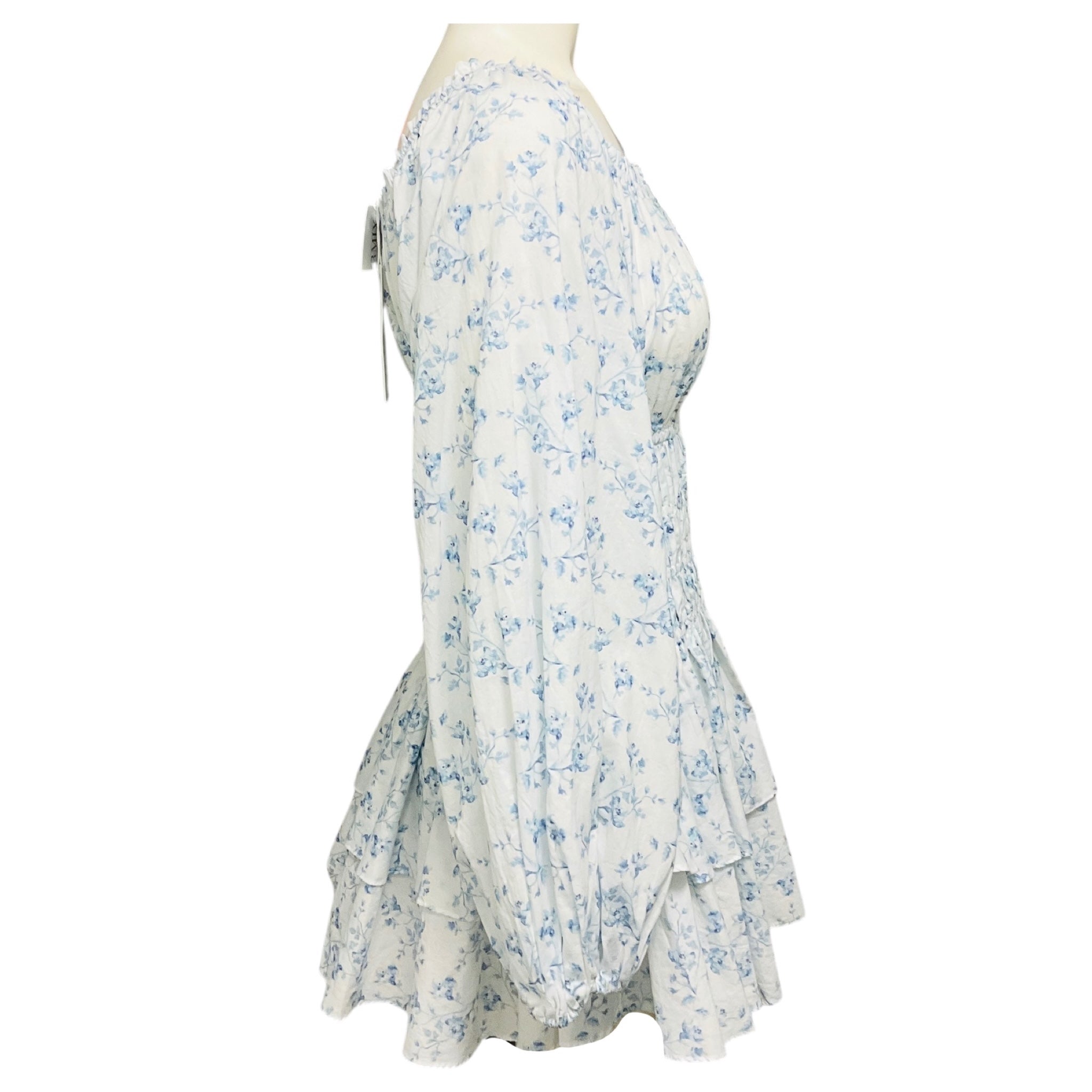 Caroline Constas Blue Watercolor Floral Sage Mini Dress