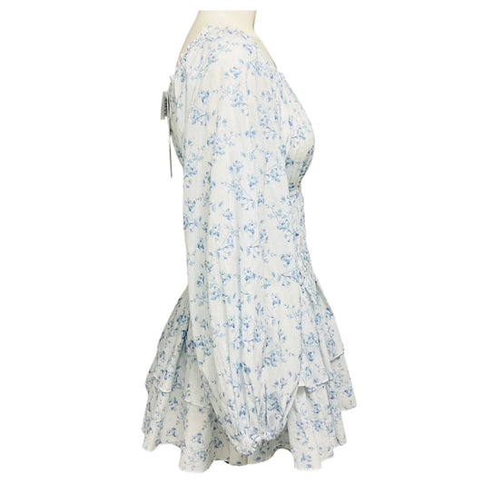 Caroline Constas Blue Watercolor Floral Sage Mini Dress
