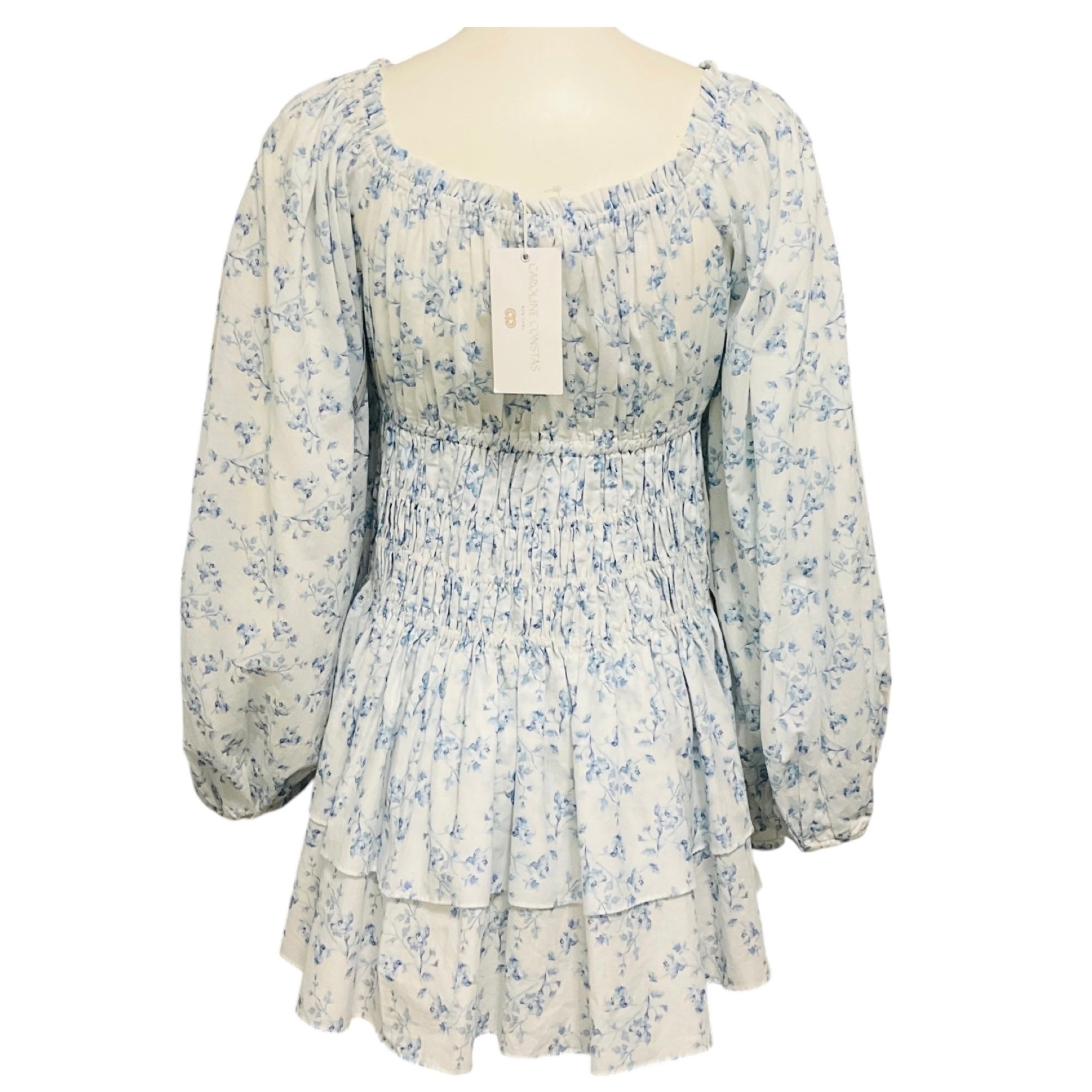 Caroline Constas Blue Watercolor Floral Sage Mini Dress