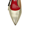 Load image into Gallery viewer, Carolina Herrera Gold Metallic / Black Bow Detail Low Heel Leather Pumps
